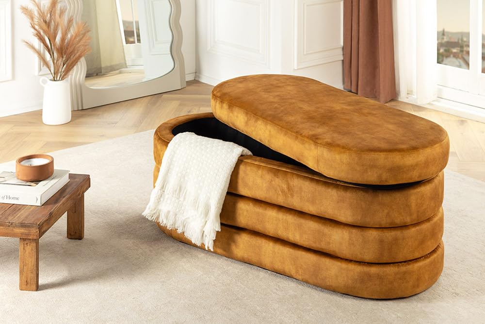 Riess Ambiente Extravagante Polsterbank Vogue - 115cm - senfgelb - Samt Sitzbank mit Stauraum modern Schlafzimmer Flur