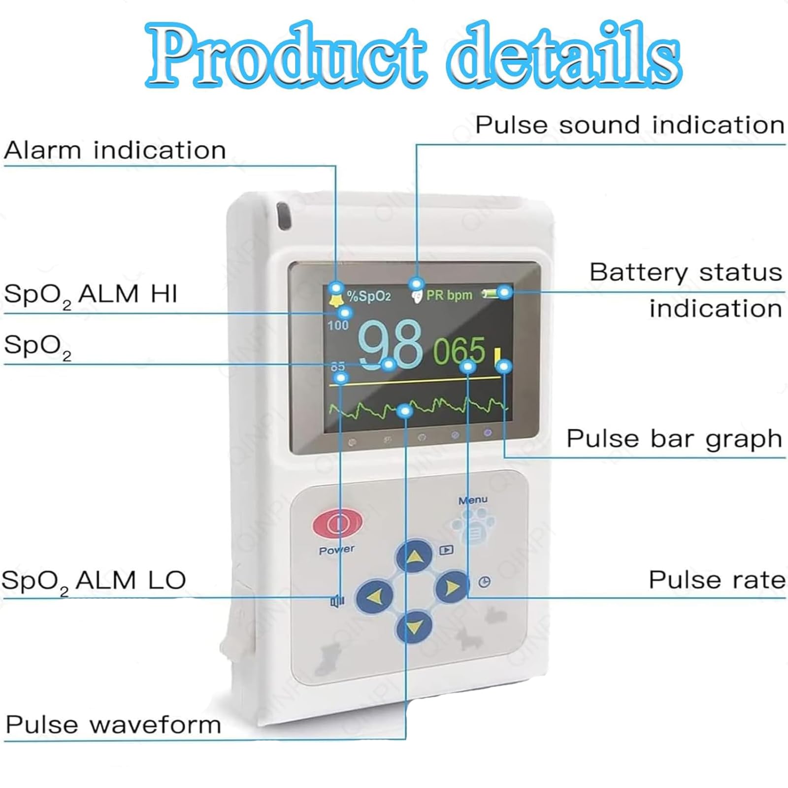 Oxímetro veterinario portátil, monitor de frecuencia de pulso Sensor de oreja/lengua con sonda y cable USB, pantalla de 1.8 pulgadas, función de almacenamiento y reproducción,para su uso en la familia