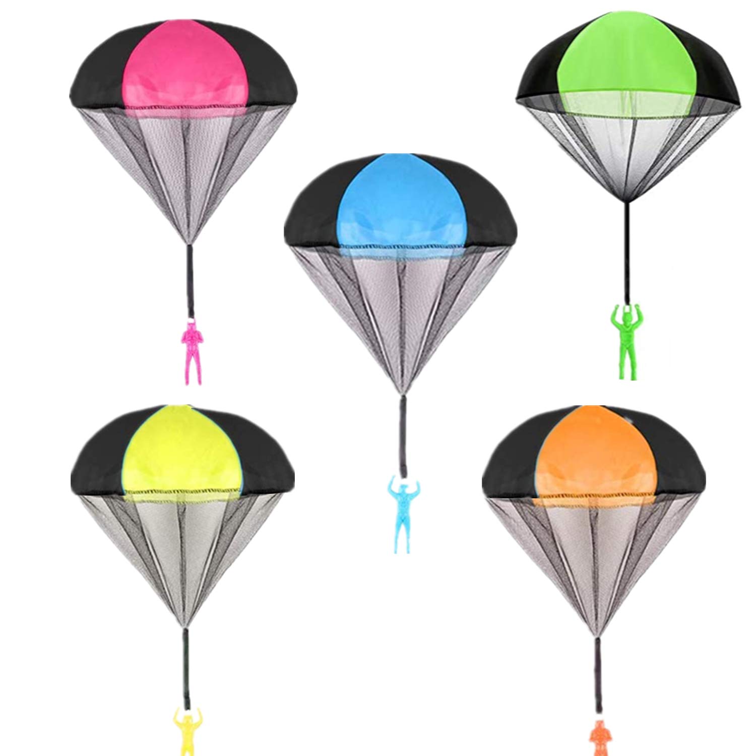 TIANHOO Creative Multi-Color Toy, 5 Piece Parachute Hand Throw Toy, Parachute Set, Tangle Free Flight Outdoor Throwing Toys Flying Toys for Boys and Girls, Children and Adults (5Pcs)