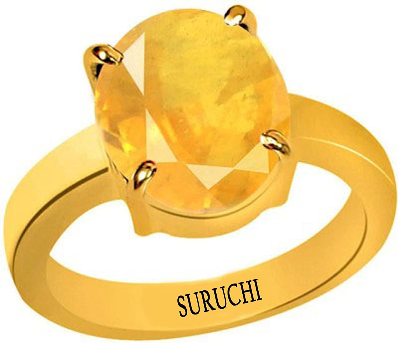 Suruchi Gems & Jewels Yellow Sapphire/Pukhraj 8.25 Ratti or 7.5 Carat Astrological Gemstone Panchdhatu 22K Gold Plated Ring for Men & Women (B08W8M6MD3) Amazon Price History, Amazon Price Tracker