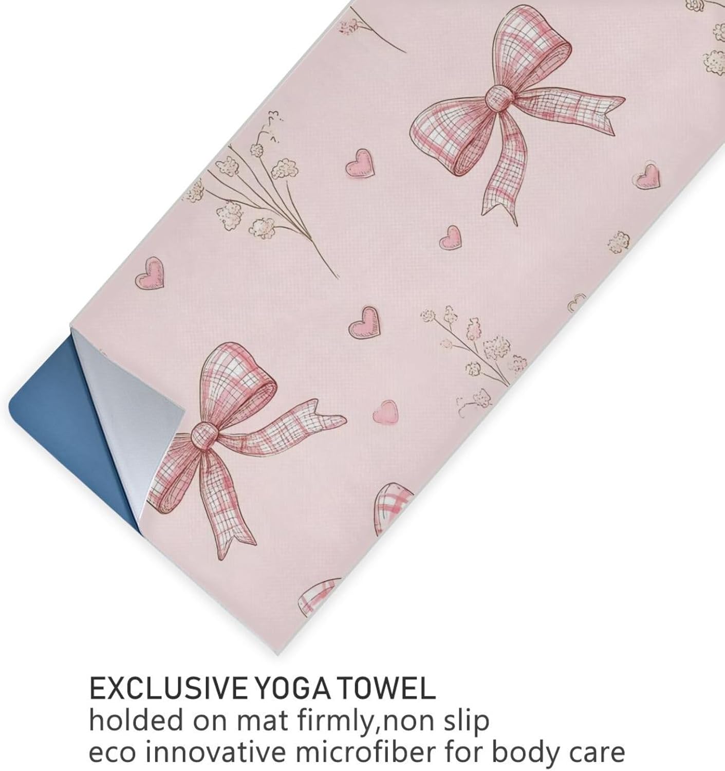 Bow Leaf Yoga Mat Towel with Silicone Grip Dot – 73"x27" Non-Slip Sweat Absorbent Microfiber Yoga Towel for Home Gym Studio