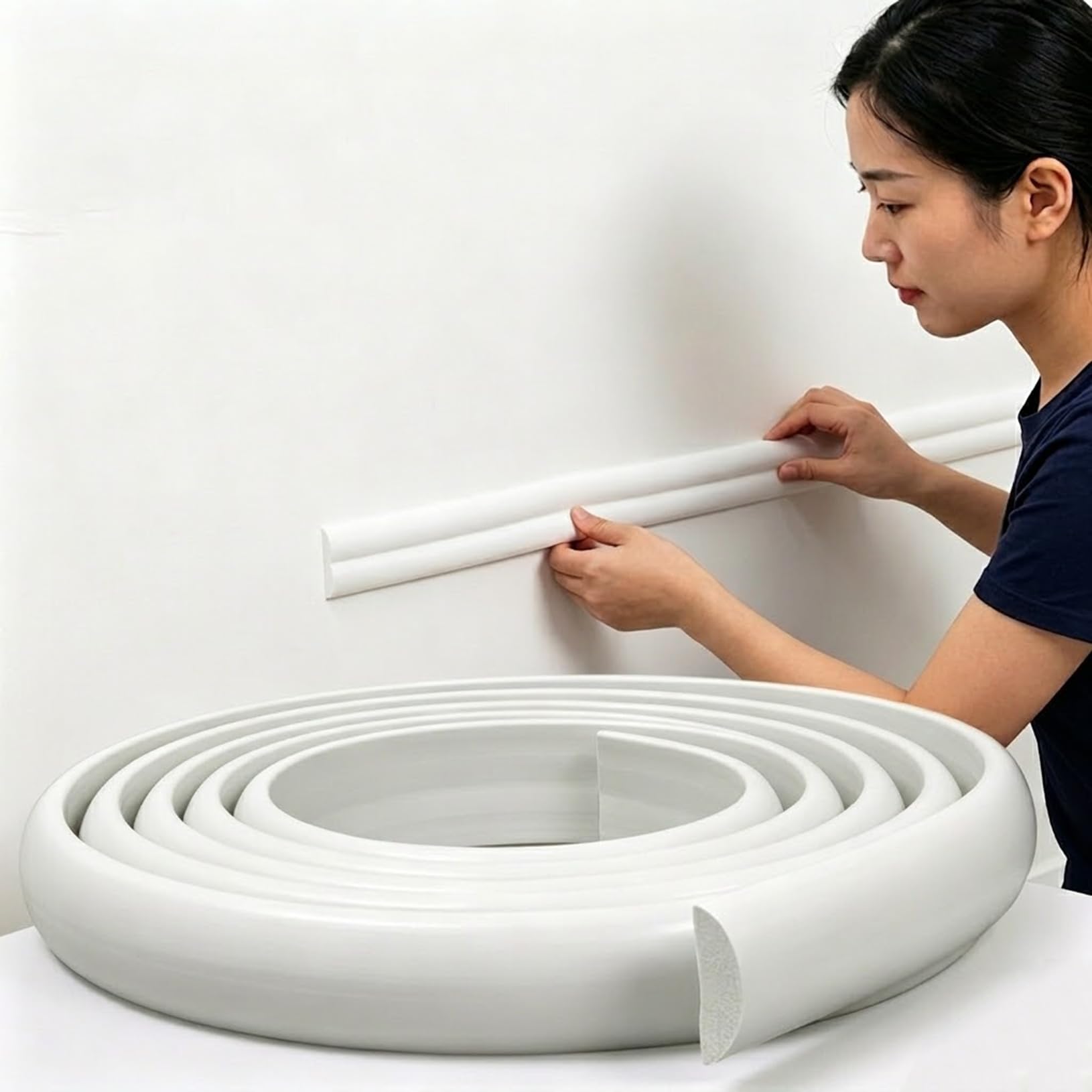 Lorxilar Flexible PVC Moulding Trim Waterproof & Cuttable Edging Strip for DIY French-Style Doorway Arch Ceiling And Furniture Paintable Modern Minimalist Decor White, 10M