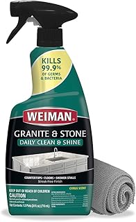 Weiman Disinfectant Granite Cleaner and Polish With Microfiber Cloth - Safely Clean Disinfect and Shine Granite Marble Soapstone Quartz Quartzite Slate Limestone Corian Laminate Tile Countertop