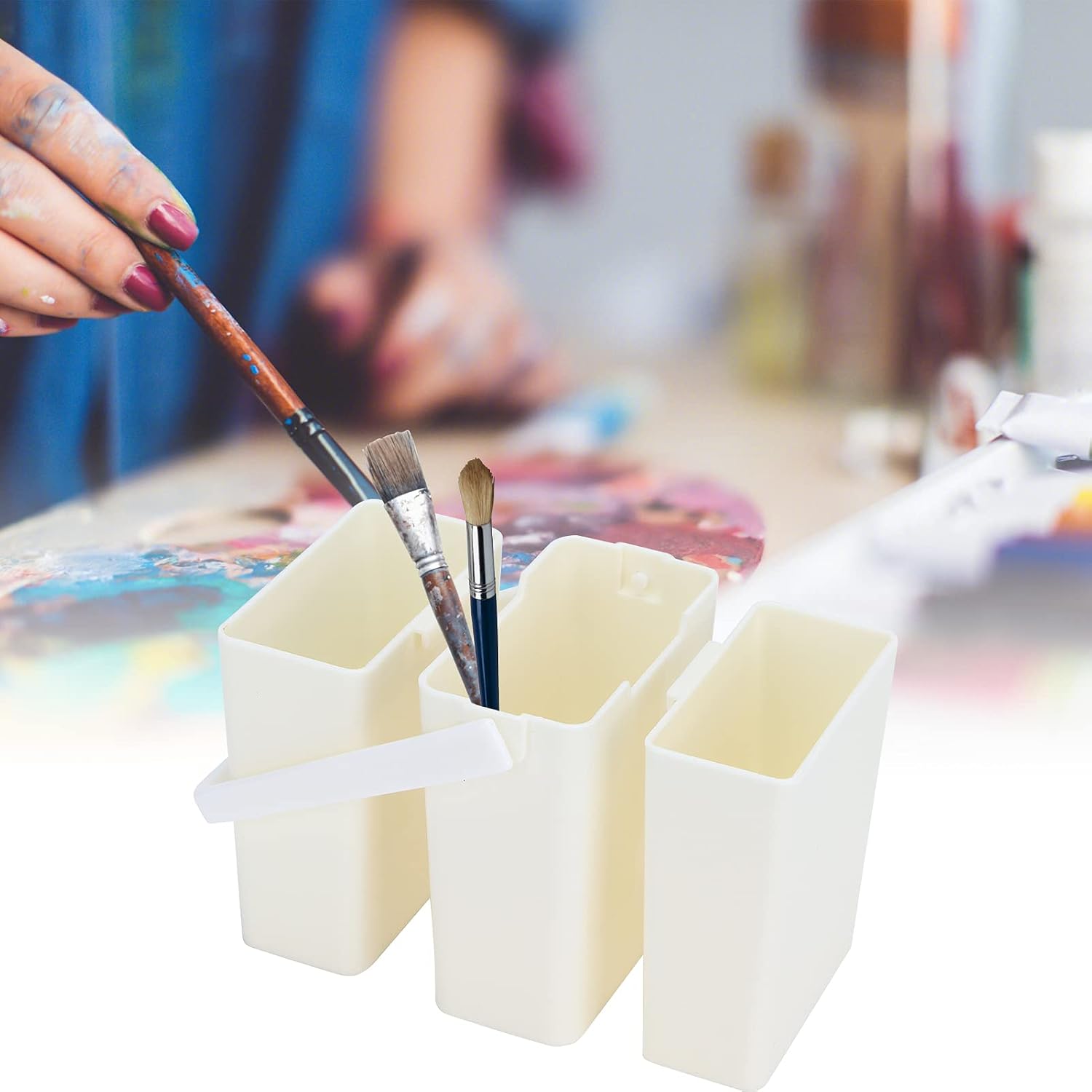 Paint Brush Washing Bucket, Portable Triple Detachable Artist Brush Watercolor Art Paint Storage Pail Container Brush Cleaning Bucket with Handle