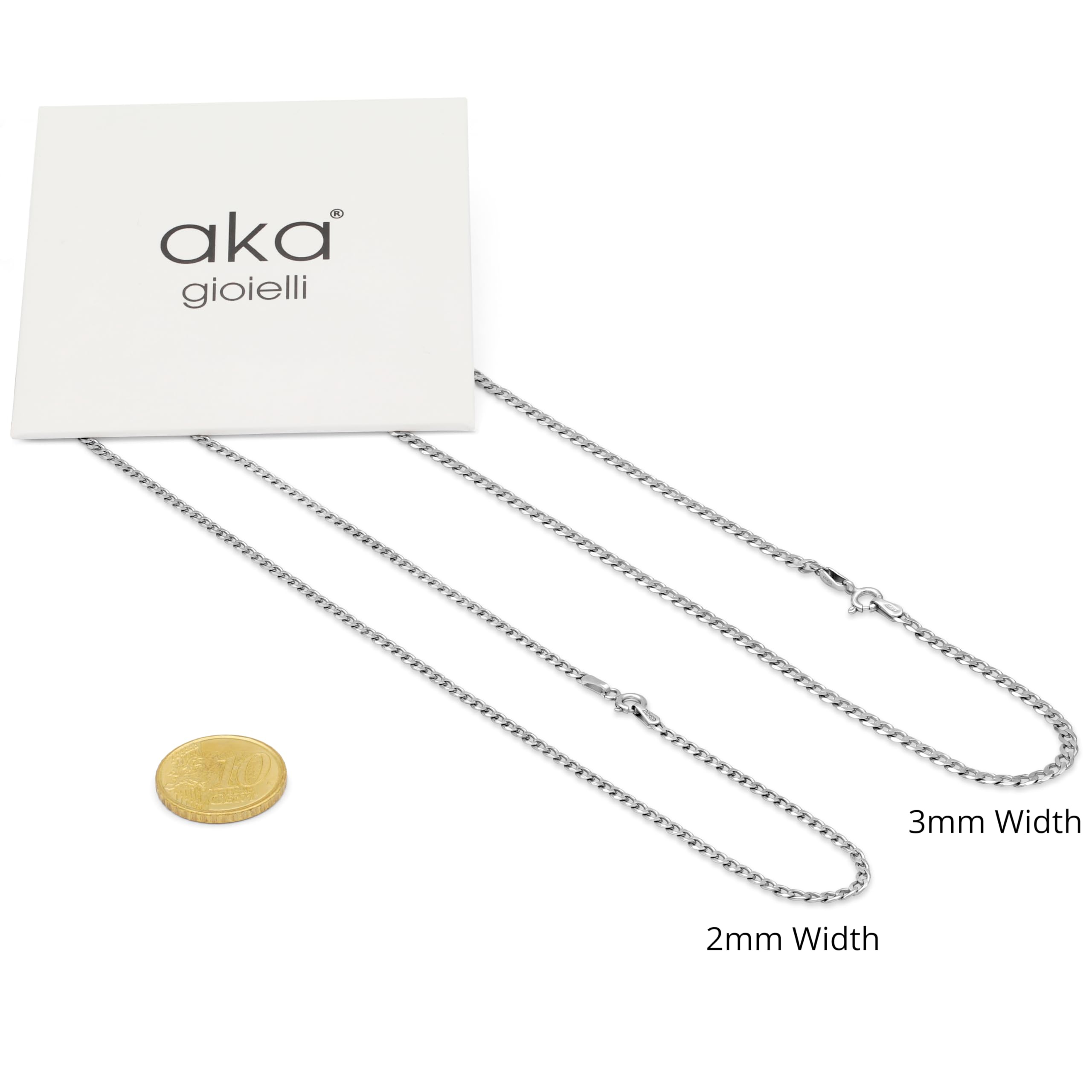 Aka Gioielli - Catenina Maglia Grumetta 3mm in Argento Sterling 925 Rodiato - Collana Argento Donna Uomo Lunghezza: 40 45 50 55 60 70 cm