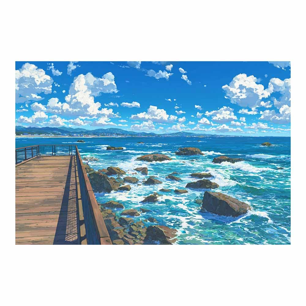 DMZPKZB Nature Canvas Wall Art Decor Coastsal Boardwalk Scene Landscape Poster,For Office, Bedroom,Bathroom,Living Room,Corridor,Classroom,for Home Decoration(Multicolor)-80x120cm Unframed