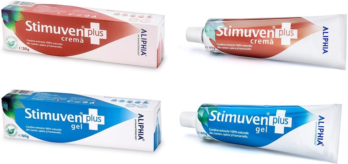 Stimuven Plus Cream and Gel Fast Varicose Veins Relief - All natural anti-Inflammatory Spider Vein Relief Set - 100% Natural Plant Extracts Horse chestnut, Hellebore & Witch Hazel Paraben Free