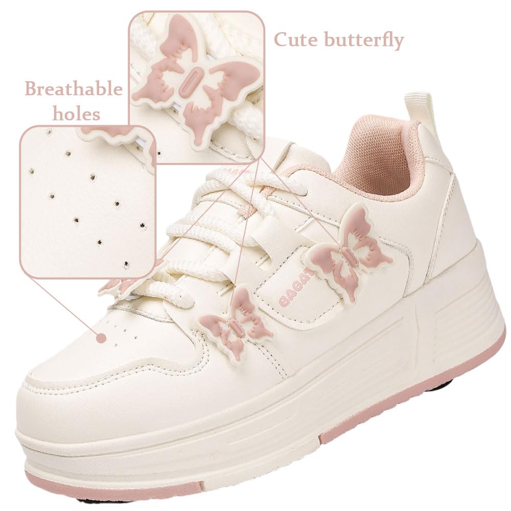 ENEN Schmetterling Schuhe mit Rollen für Mädchen Jungen 2-in-1 Rollschuhe Versenkbarer 31-40 EU