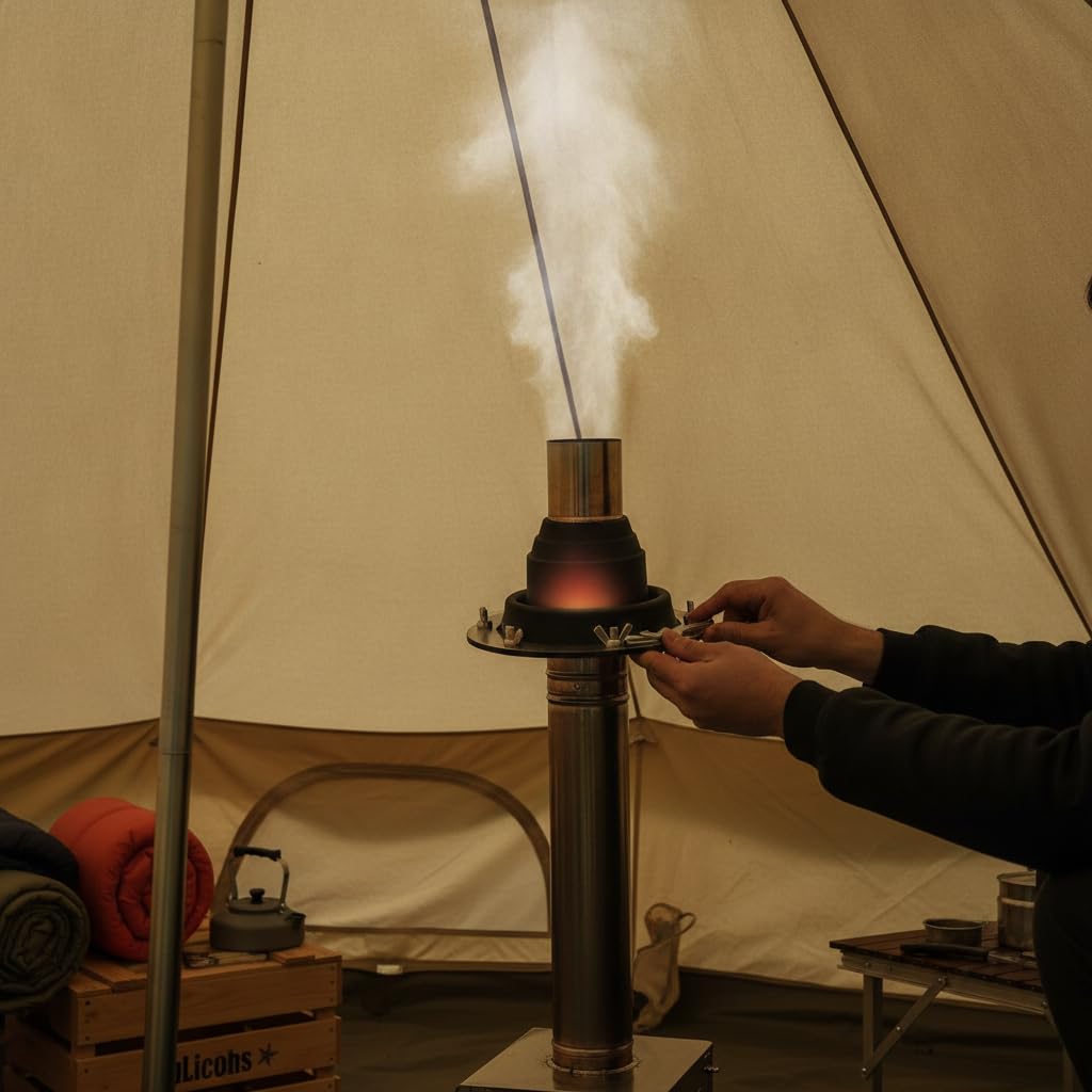 Protector para Chimenea Camping con Brida Metálica Redonda Aislante l Conducto Estufa Resistente al Ligero Acuado para Carpas Campaña y Uso Exterior, Negro, con Llave
