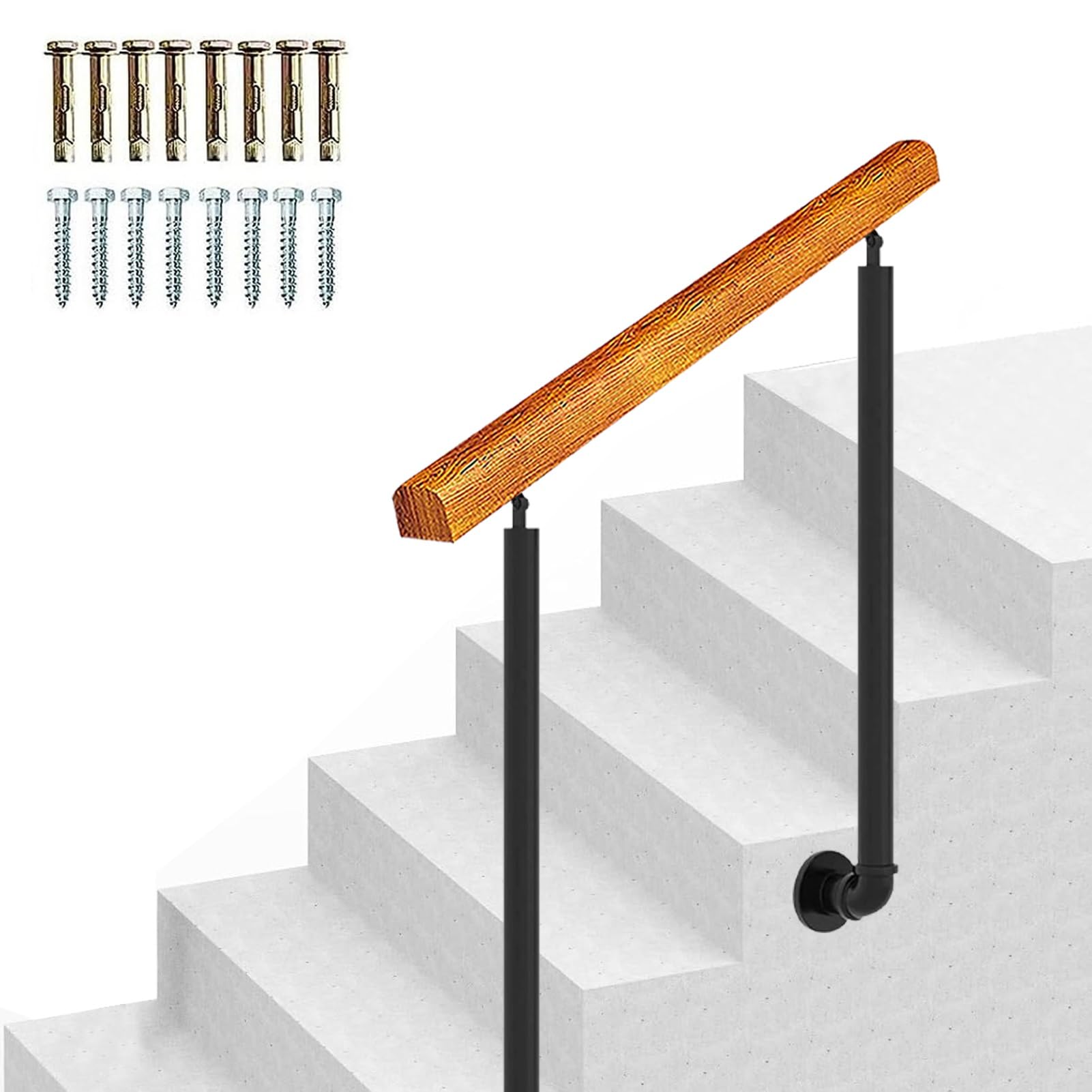 Garde-corps extérieur en bois et kit rampe de marches avec poteaux en fer