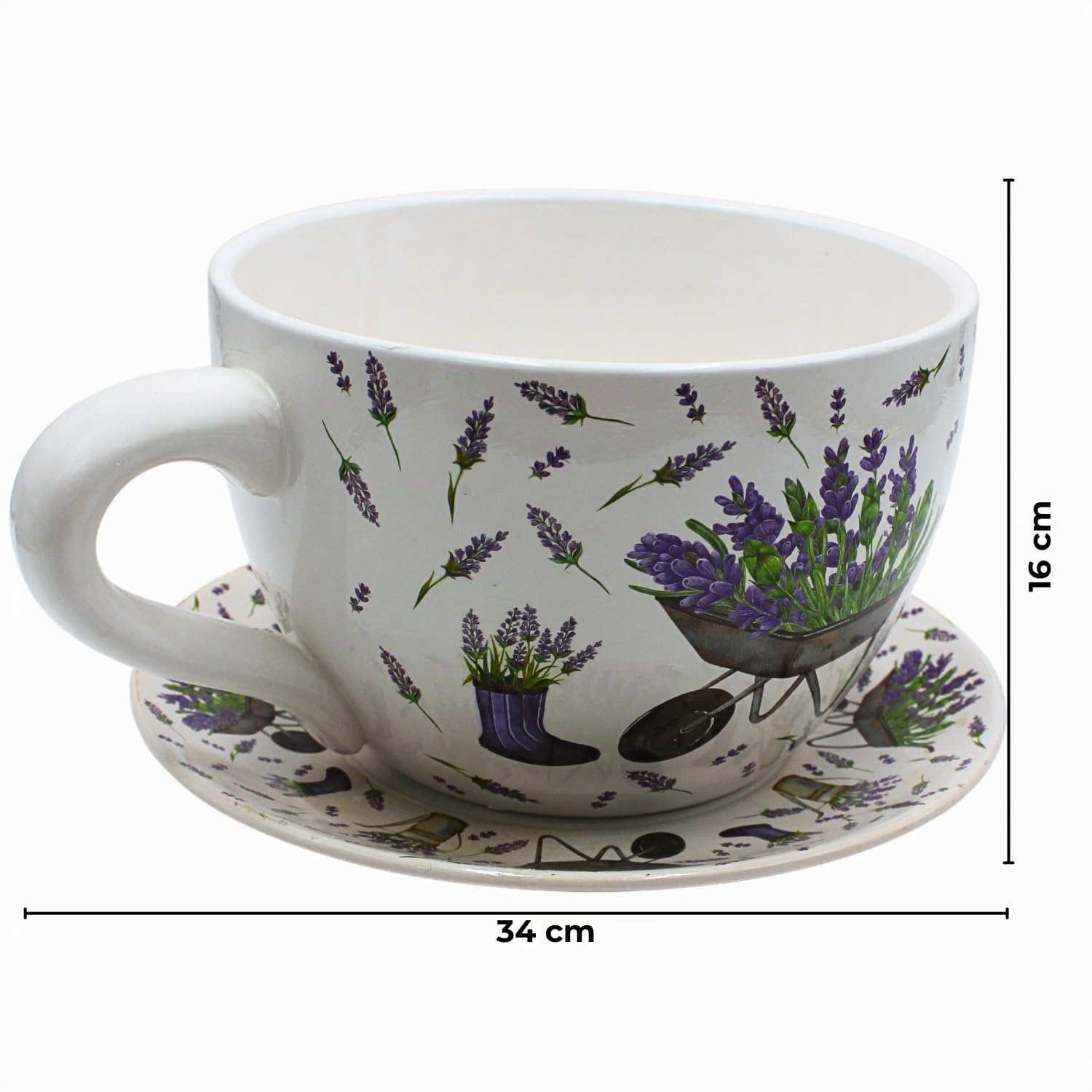 Dekohelden24 Pot de Fleurs XXL avec poignée en céramique, Motif Lavande, 34 x 28 x 16 cm.