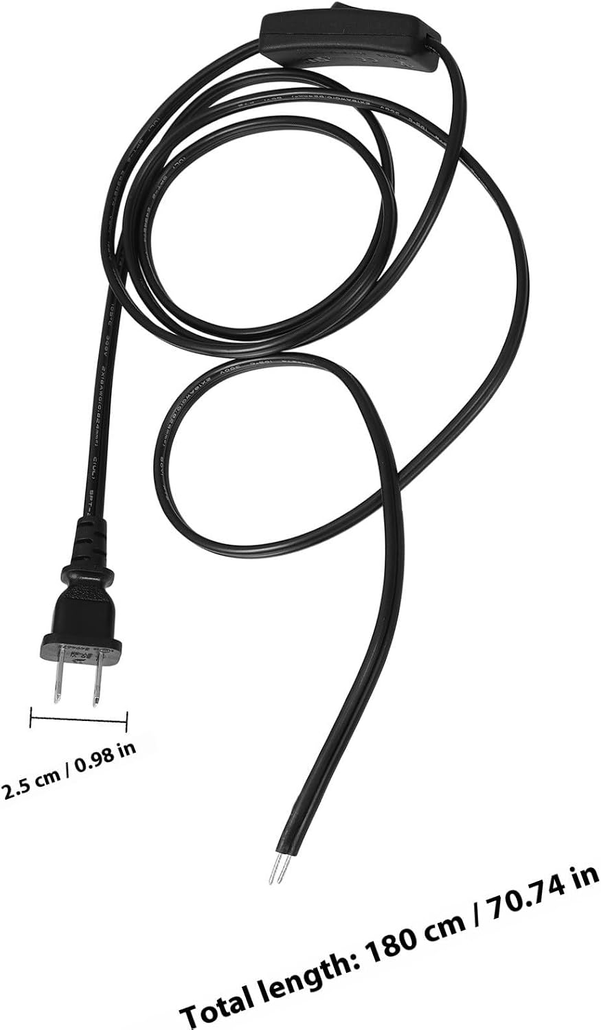303 Switch Power Cord with Flat Plug for Air Conditioner and Lamp, 1.8m Electrical Cable with Safety Switch, PVC and Copper Material for Indoor and Outdoor Use