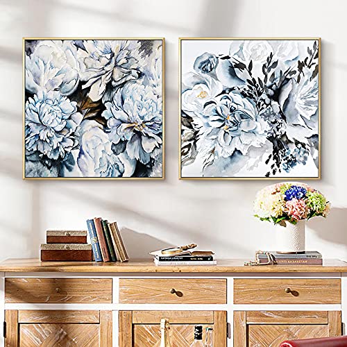 Toile d'art abstraite marguerite bleue KEBIA decoration murale salon fleurs 60x60