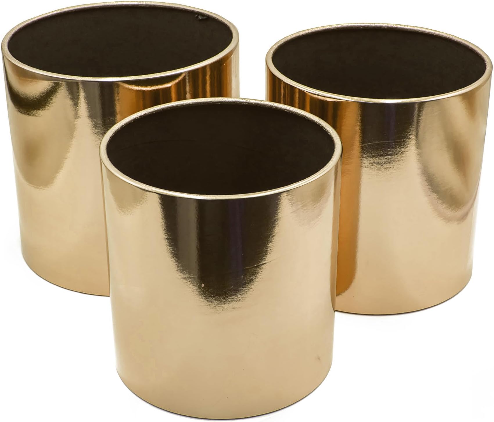 Round Flower Box Set Without Lid – 3pcs Gift Boxes for Flowers & Hampers – Elegant Cardboard Display Boxes with Diameter & Height Variants for Floral Arrangements & Gift Packaging (Gold)