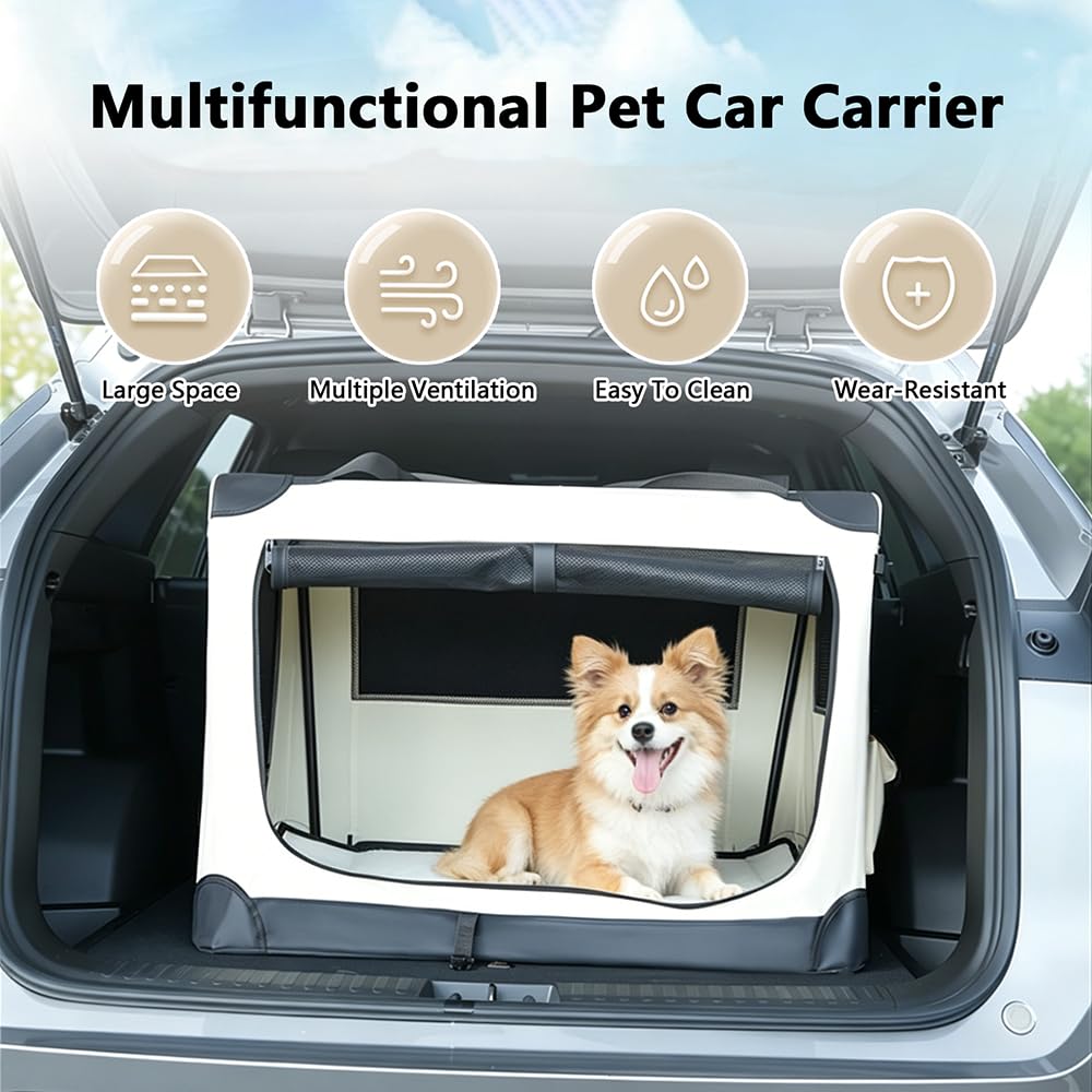 Transportbox Hund für Renault Arkana Captur Clio Vel Satis Scenic, Faltbare Hundetransportbox mit Atmungsaktivem Netz Weicher Matte für Auto Reise Camping