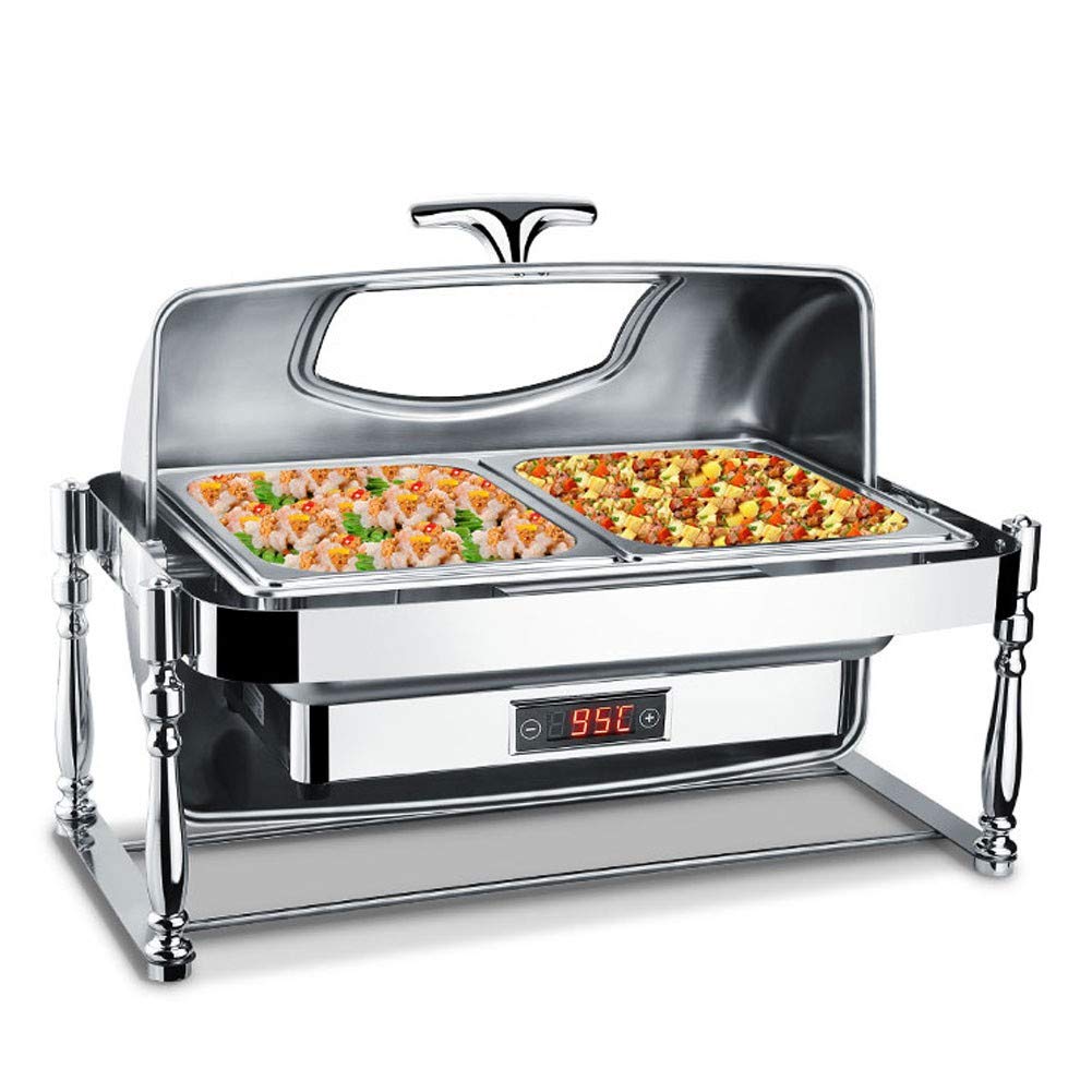 Calentadores de Comida Chafing Dish Calentador para Buffet Set Bandejas de Calentamiento de Acero Inoxidable, Ideal para Celebraciones Familiares Full Size with 1/2 Inserts
