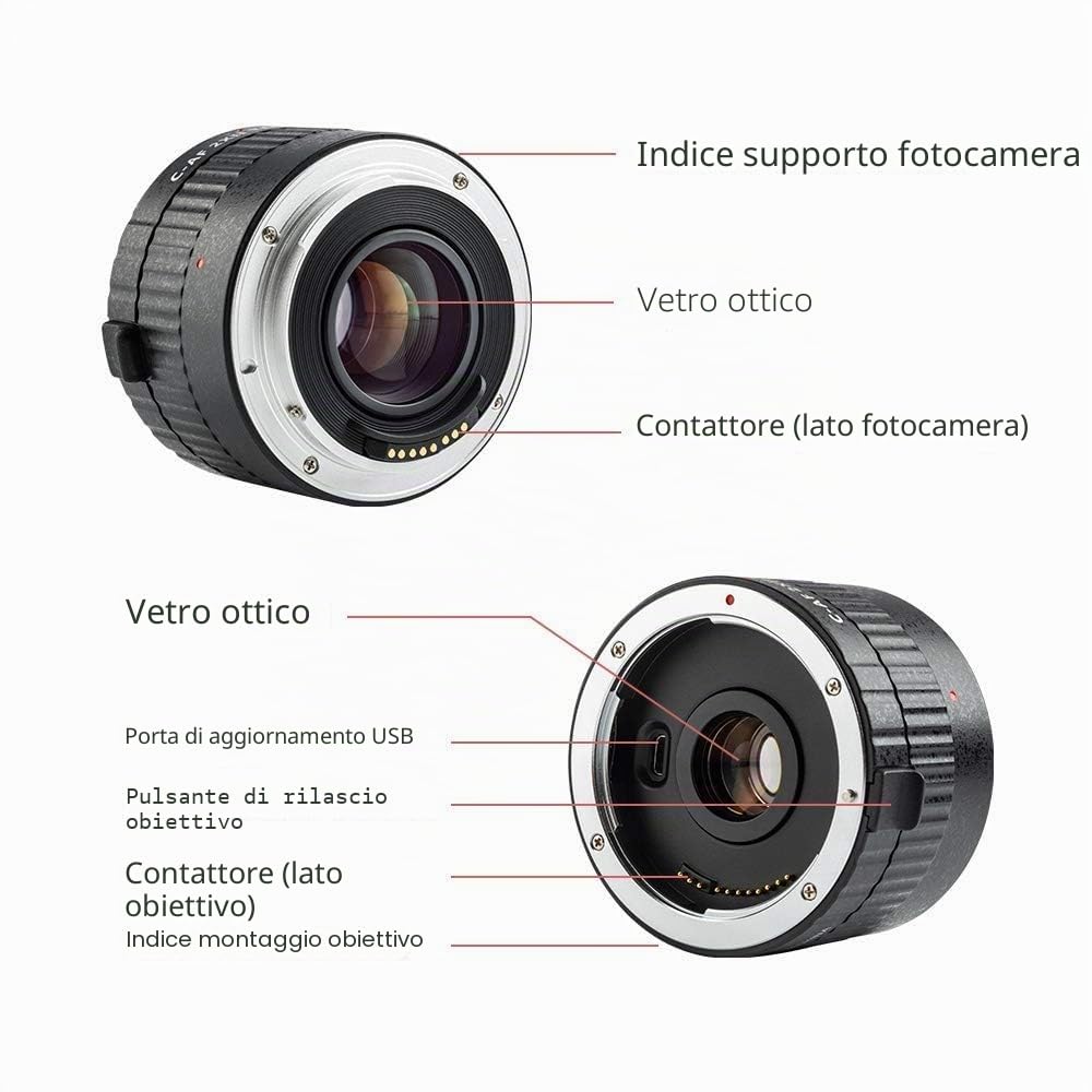 VILTROX C-AF 2XII Autofocus 2x Teleconvertitore Extender Convertitore per Canon EF Obiettivo Teleobiettivo con Zoom 135mm f/2L,70-200mm,70-200mm,100-400mm e Fotocamera DSLR 7D 6D 5DII 1D 80D, Nero