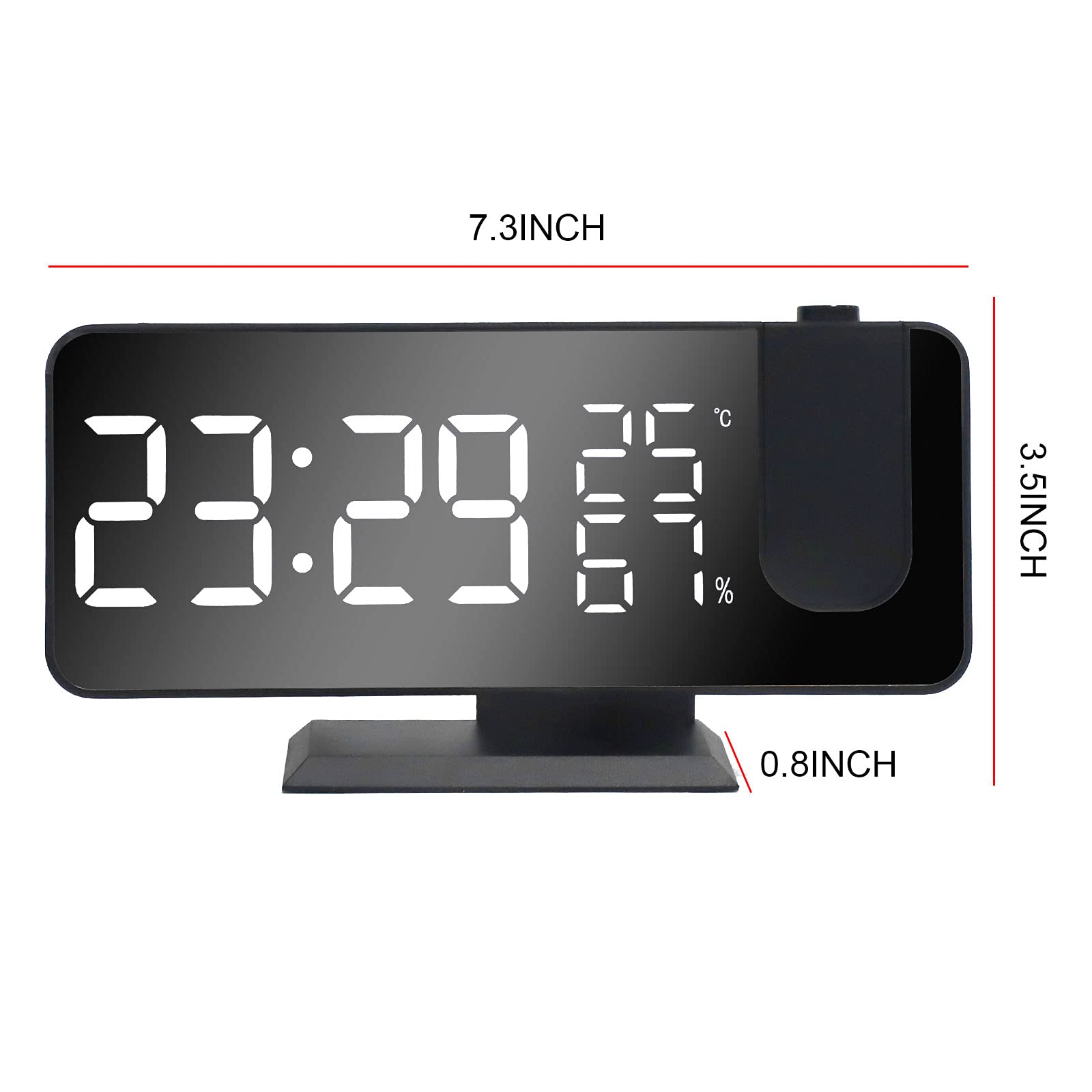 Réveil Projecteur Plafond Blanc - Horloge Numérique Avec Radio, Thermomètre Et Humidimètre