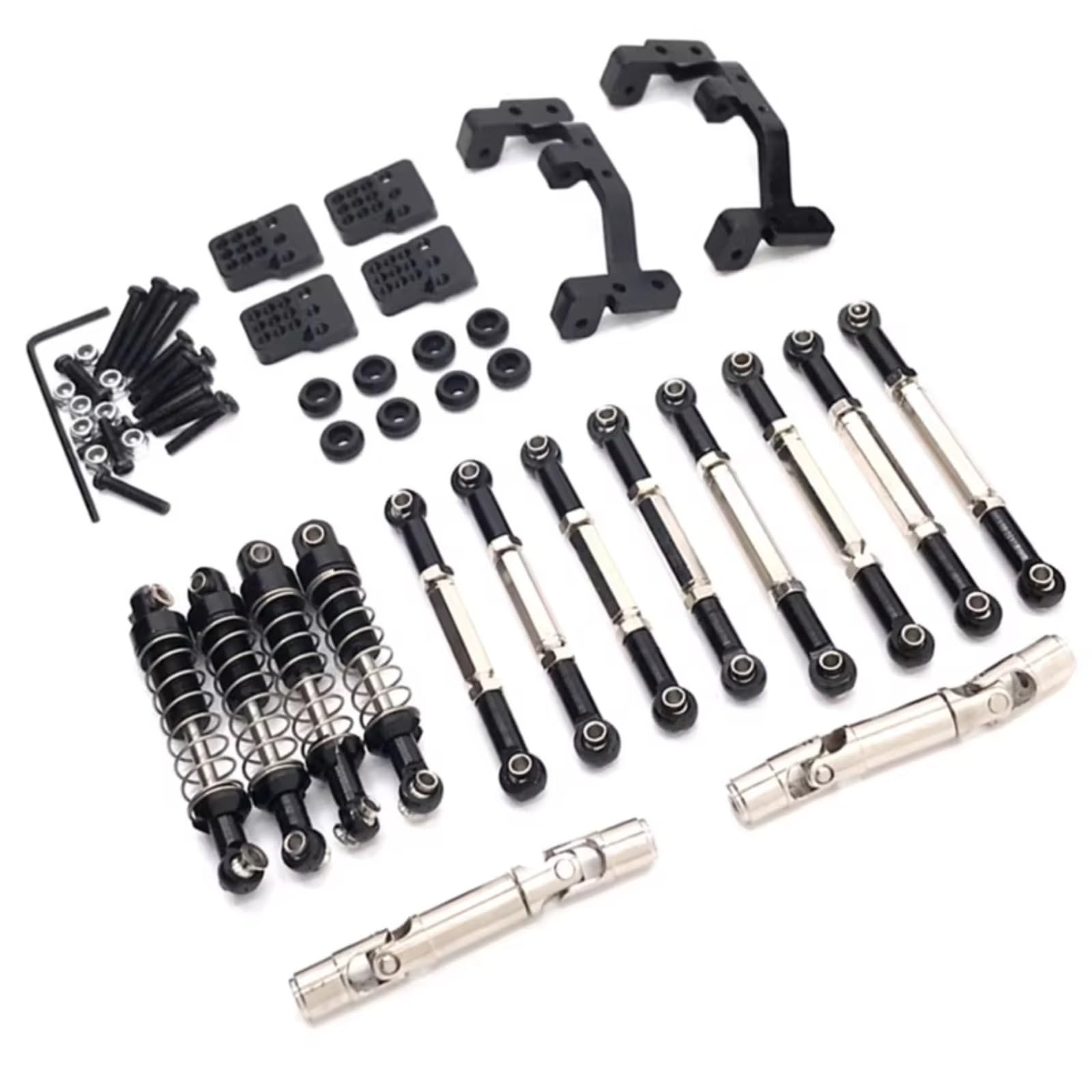 RC Upgrade Accessories for WPL C14 C24 C24-1 C54 1/16 RC Car Metal for Chassis Link Rod Pull Rod Mount Shock Absorber Drive Shaft Set Upgrade Parts(Black)