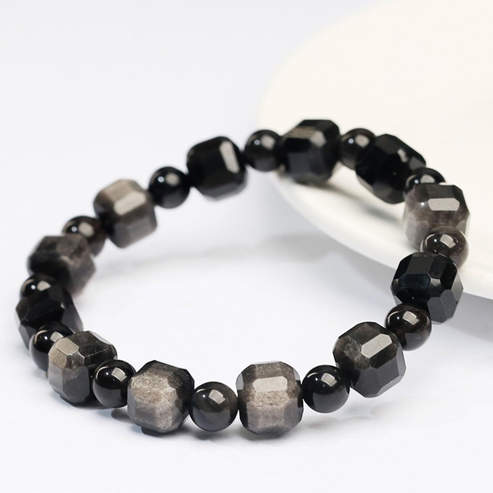 Bracciale Chakra della radice di Ossidiana Nera, Braccialetti Elasticizzati in Vero Vetro vulcanico Bracciale con Pietra di Messa a Terra per la Pulizia della stabilità, Gioielli,9MM