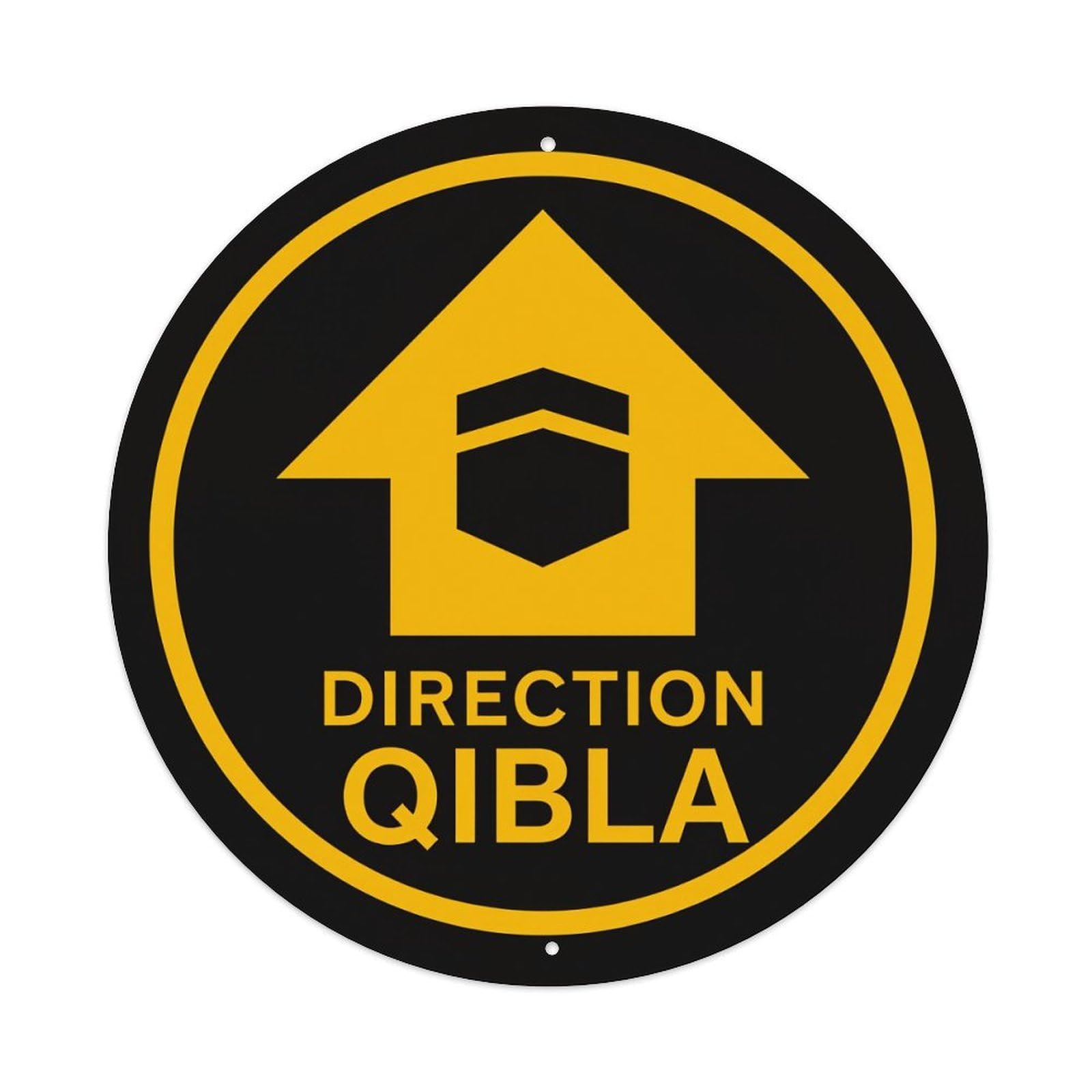 Direction Qibla House Symbol Circle Round Tin Sign Vintage Metal Poster Retro Bar, Home, Man Cave, Kitchen, Laundry Room Wall Art Decor Gift 8x8Inch