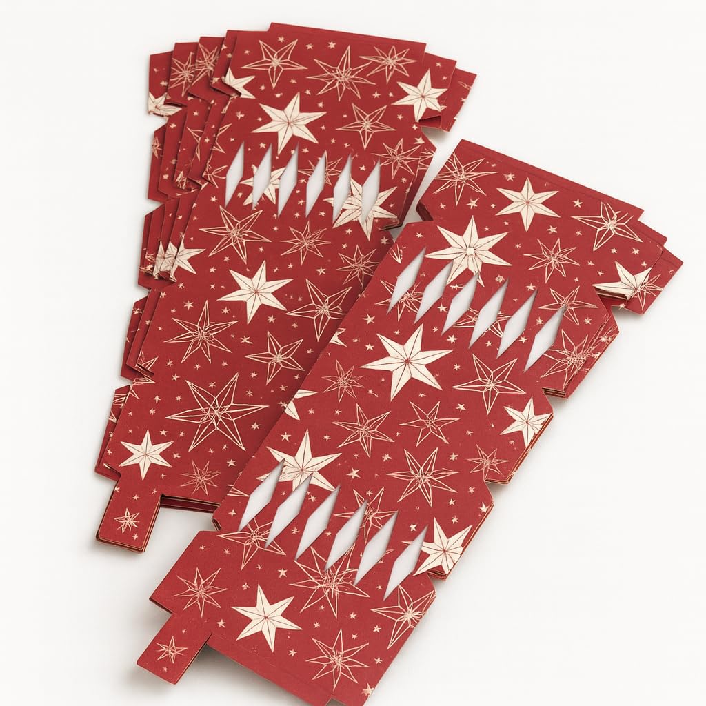Quickdraw Santa - Gold Make & Fill Your Own Christmas Cracker Kit – Pack Of 6 Christmas Crackers With Hats, Jokes & Ribbons – Diy Arts & Crafts Activity – 35Cm Long – Add Your Own Gifts (Red & White Stars)