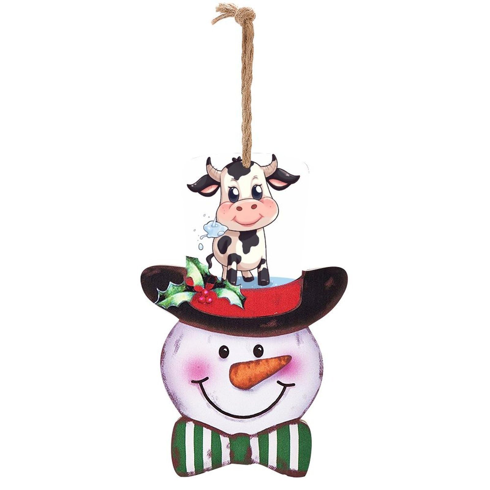 Cartoon Milk Cow Snowman Decor Christmas Snowmans Hanging Decors Wooden Exquisite Holiday Decoration Sign for Home Window Wall Farmhouse Indoor Outdoo