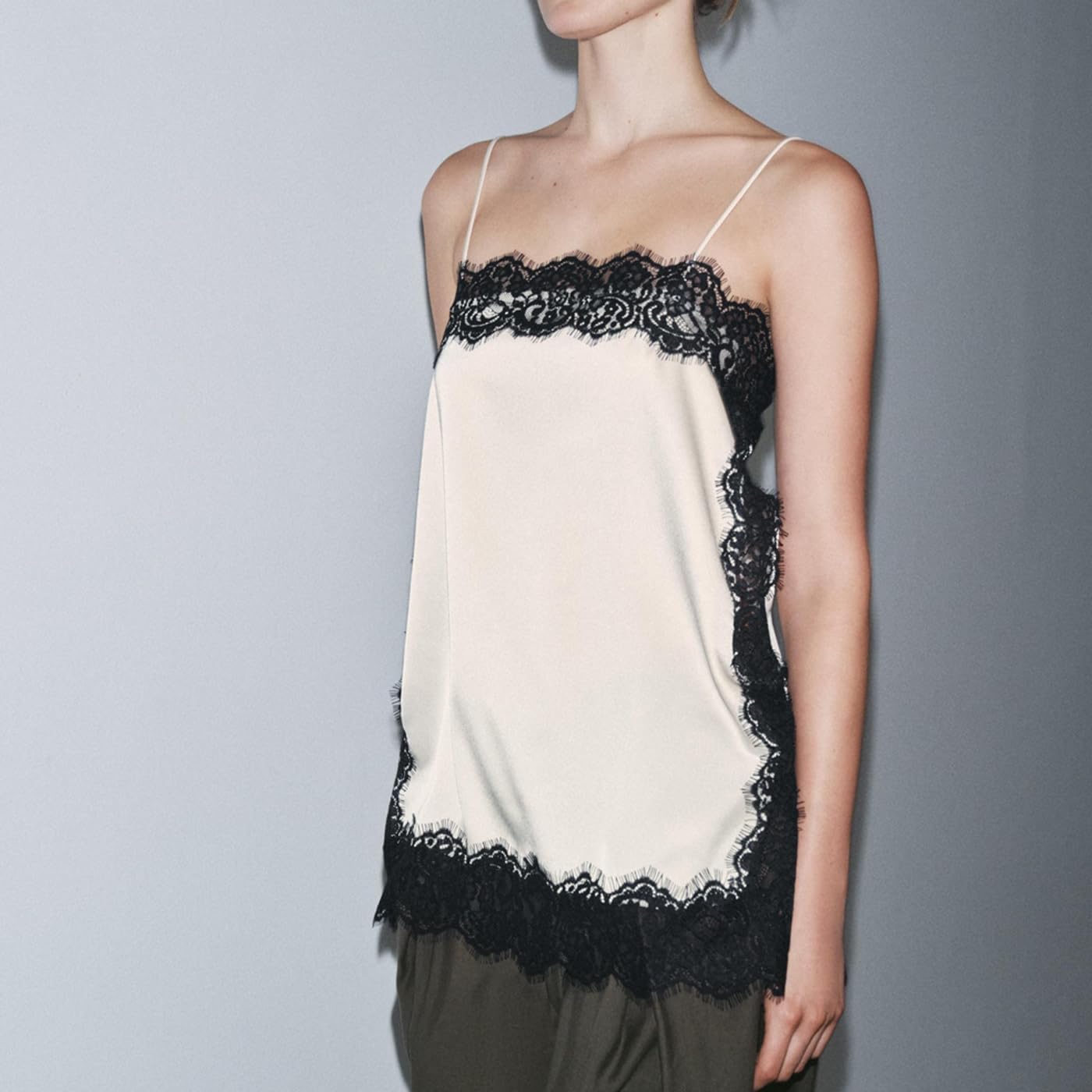 SOLILOQUY Women Lace Slip Dress Longline Lace Satin Tank Tops Silky Camisoles Spaghetti Straps Flowy Tops - Image 2