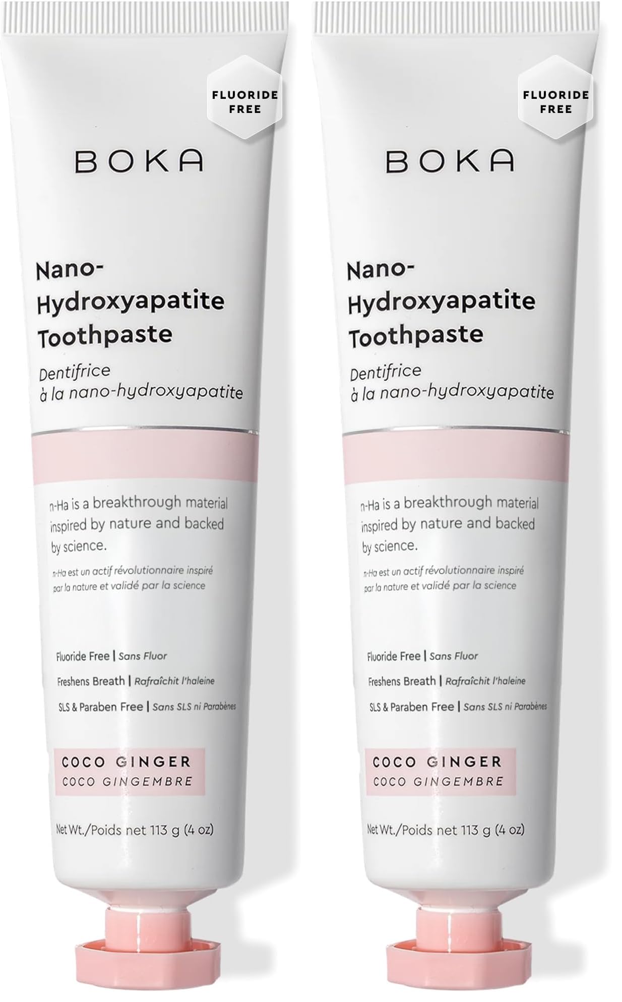 Boka Fluoride Free Toothpaste, Nano Hydroxyapatite Toothpaste, Appropriate for Sensitive Teeth - for Adult, Kids Oral Care - Coco Ginger Flavor, 4 Fl Oz 1Pk US Manufactured (Pack of 2)