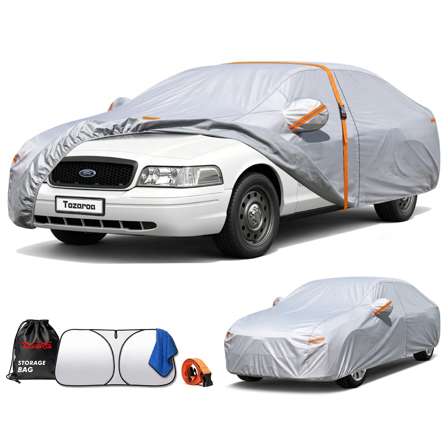 Car Cover Waterproof All-Weather,Heavy-Duty Outdoor Full Exterior Automobiles Sedan/Coupe (Length 186-193 inch) with Windshield Sun Shade Universal Fit Ford Mustang,Chevy Camaro/Corvette etc — view 15