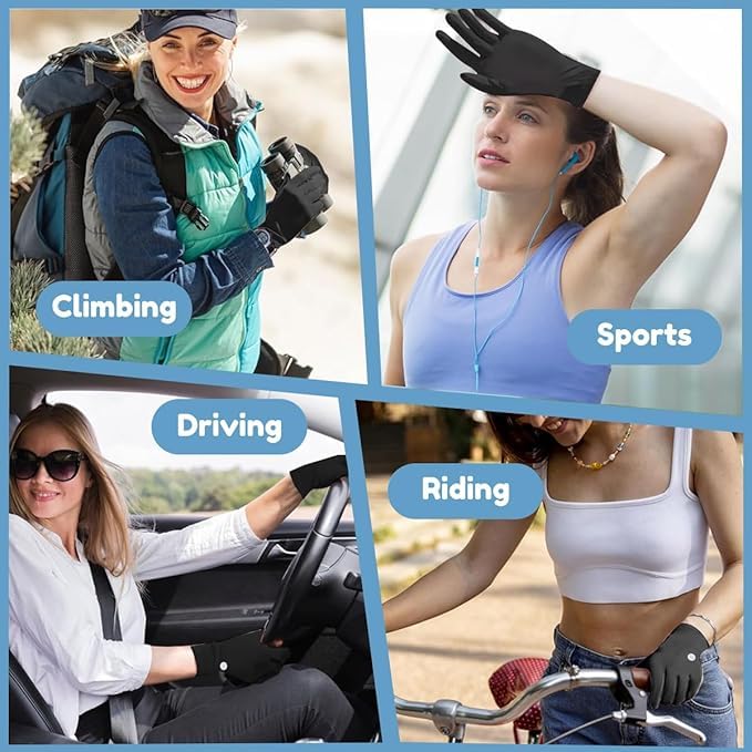 Image of Sun Protection Gloves UPF 50+ UV Protection - Ice Silk Cooling Gloves with Touchscreen Fingertips & Anti-Slip Palm | Unisex for Driving, Cycling, Golf, Riding (Black)