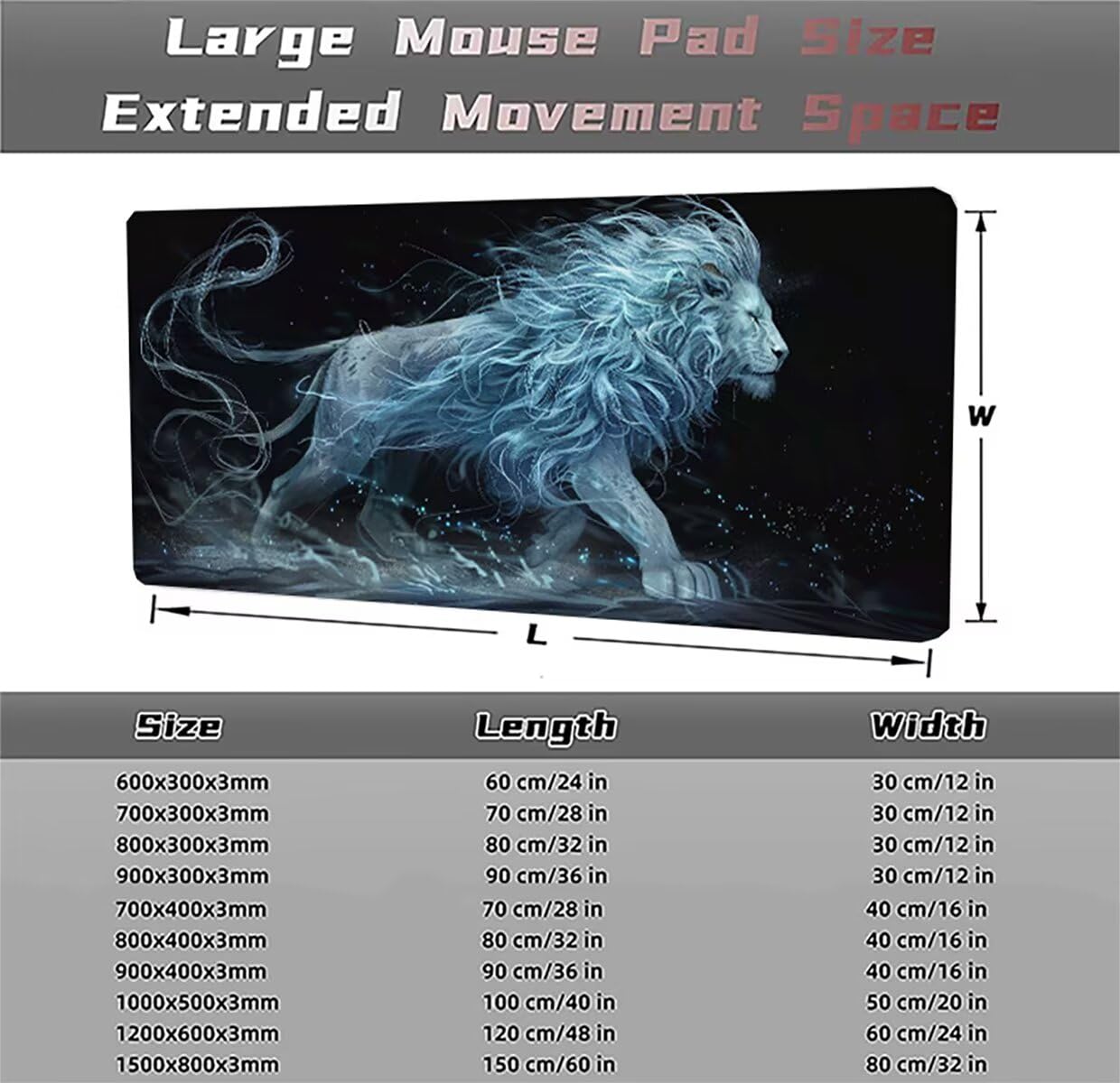 Tappetino per Mouse Gaming XXL 1200x600x3mm – Ufficio Mousepad Grande – Migliora la Velocità e la Precisione Tenuta Stabile Sottomano per Ufficio e Casa Accessori Scrivania – Animale Leone LMDT3514