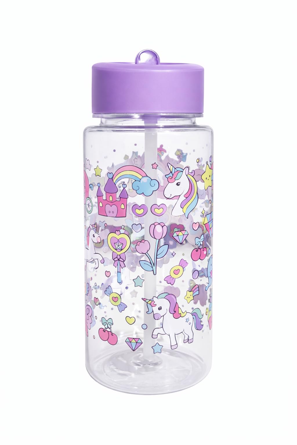 Water Bottle, 500 ml, Reusable Bottle with Flip-Up Straw, Leak-Resistant Lid & Carry Handle, Choice of Designs (Italian Brainrot, Fantasy, Dinosaur, Jungle, Flower Ice Cream) - Unicorn
