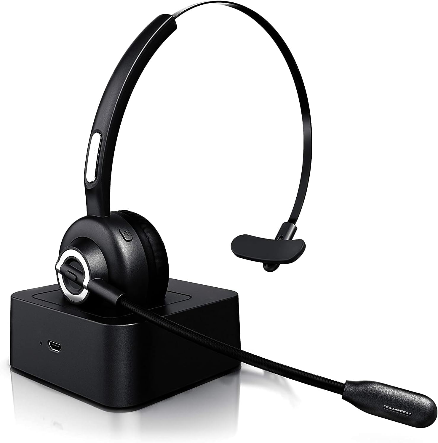 BIGFOX Auriculares Inalámbricos Bluetooth con Micrófono Mono Tipo Diadema - Auricular Inalámbrico para Teléfono Fijo con Base de Carga, Manos Libres, Cancelación de Ruido, Giro de 300°