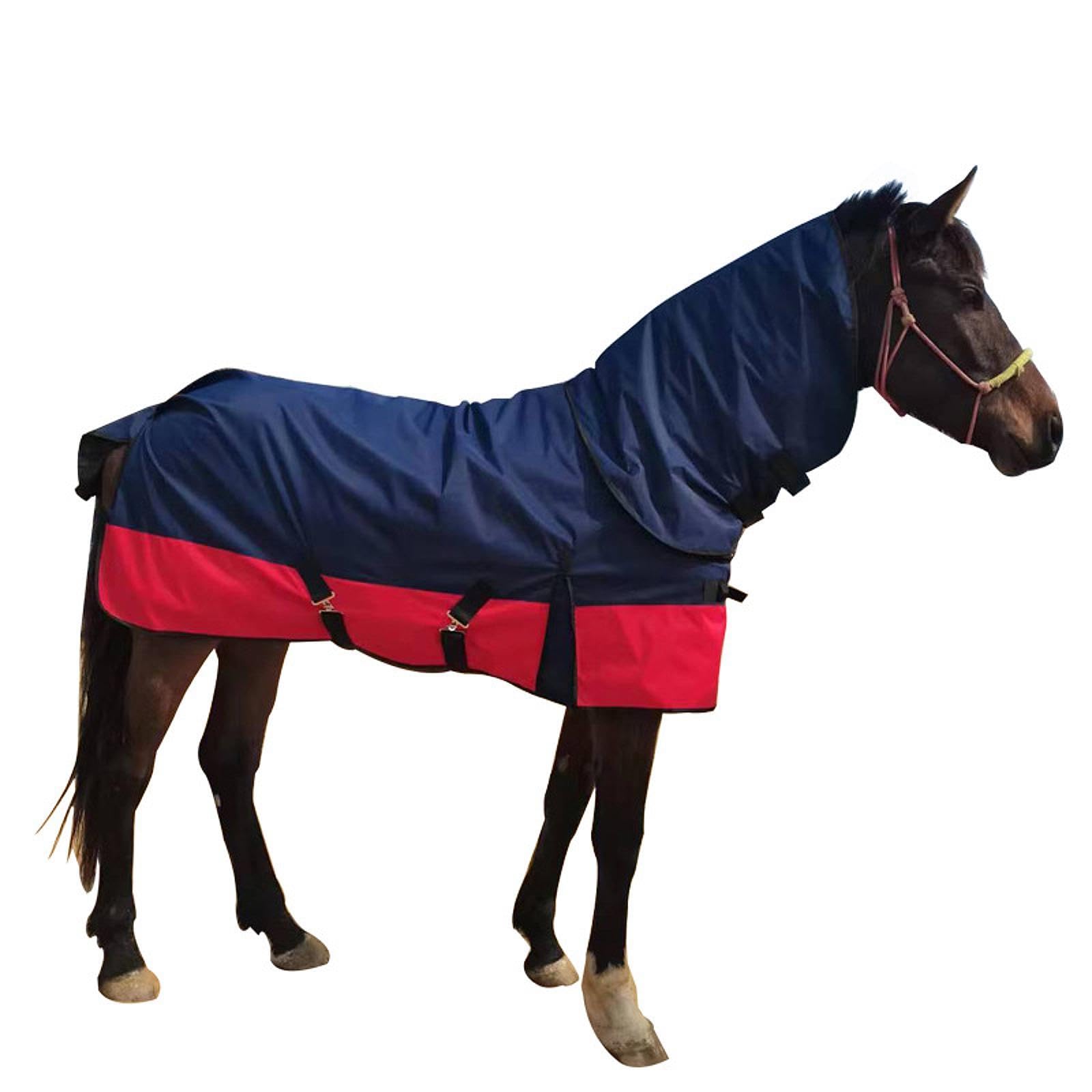 Manta para Caballo Impermeable Transpirable sin Relleno con Cubre Cuello Desmontable Hebillas Ajustables Resistente al Viento y Lluvia Apta para