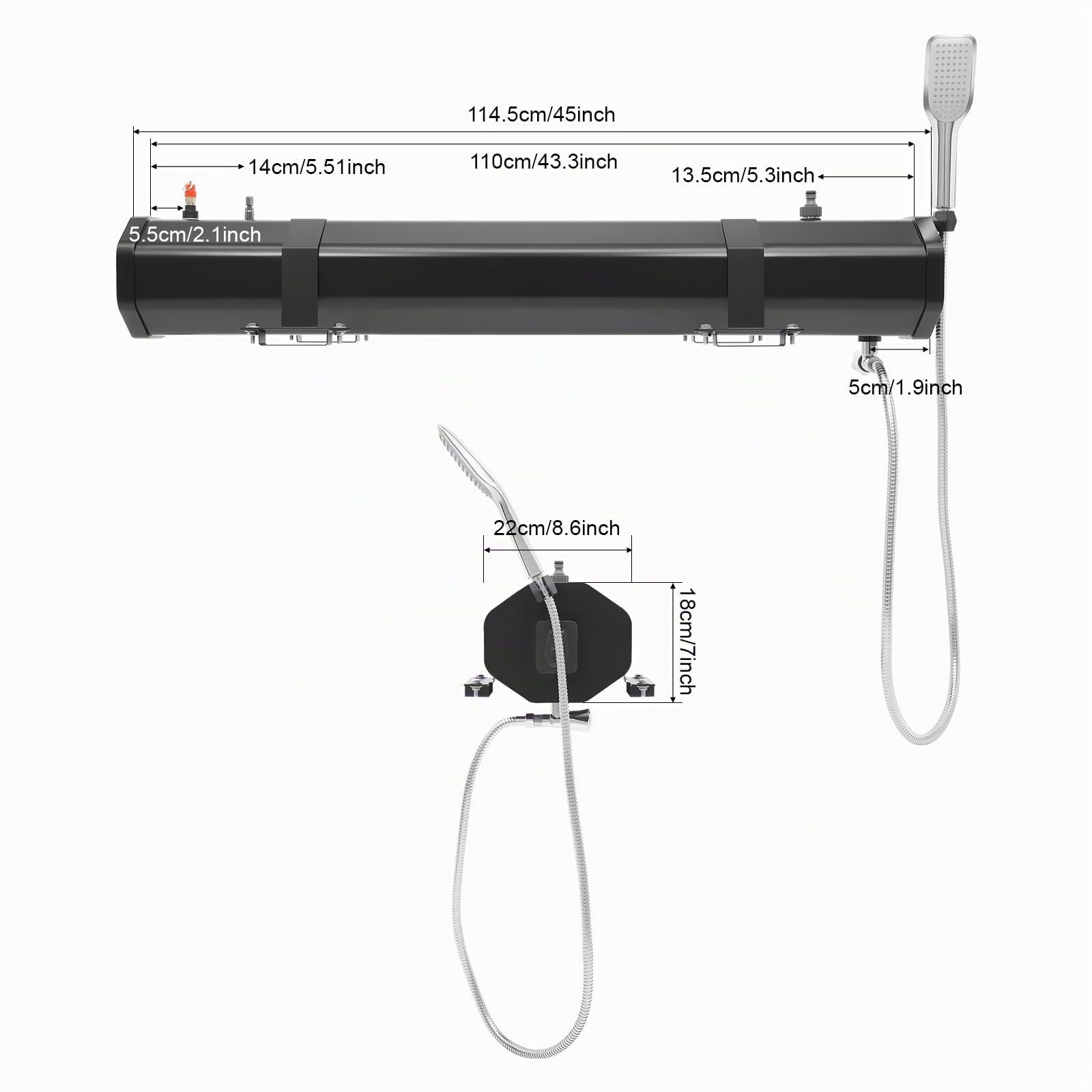 Dachgepäckträger-Wassertank Wasserspeicher mit 30L Solar-Duschtank & Druckpumpe (1.6 bar), Campingdusche Camping Dusche Outdoor für Kofferräume Überrollbügel Querträger