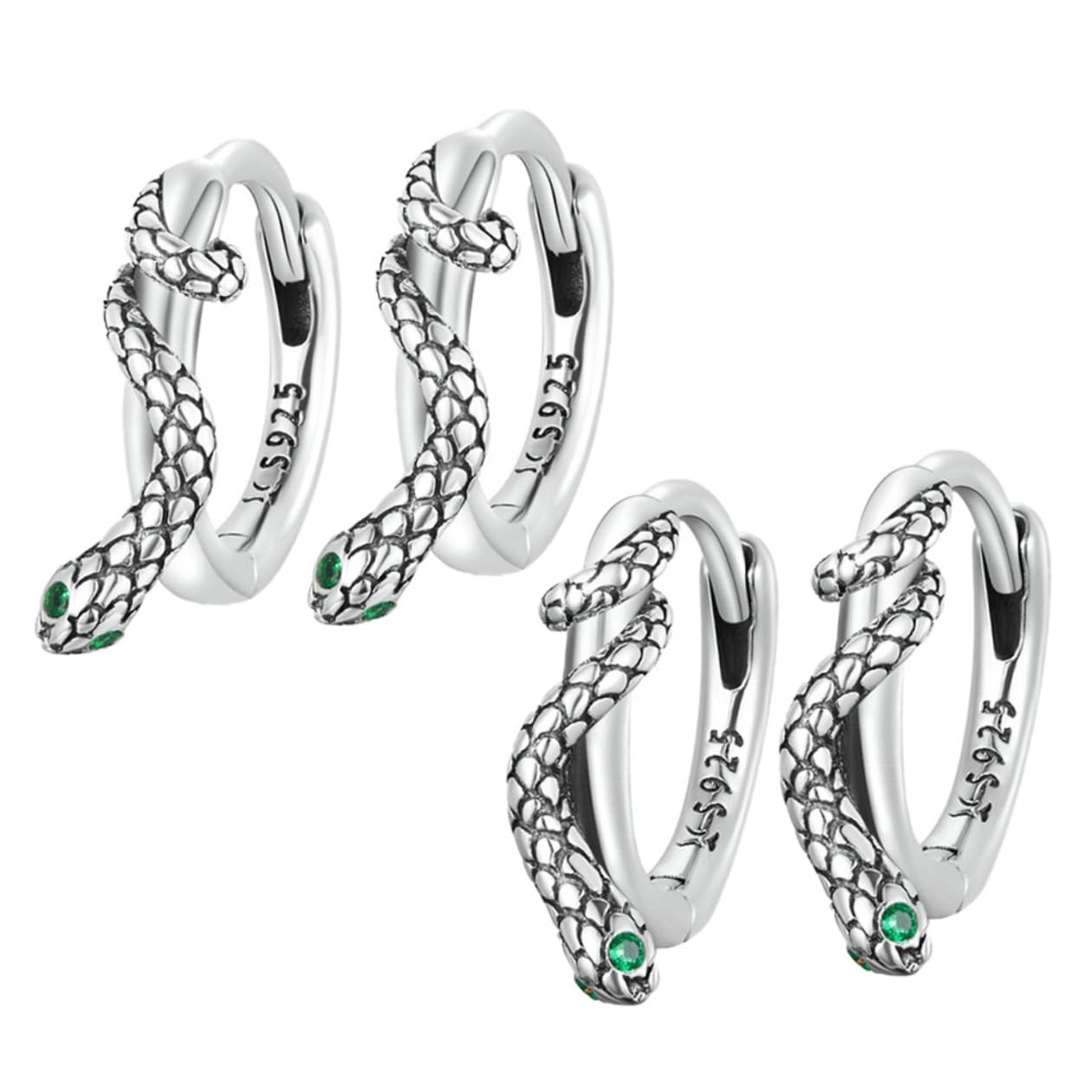 2 Paar Schlangenohrringe aus S925 Silber, Modische Ohrstecker für Damen
