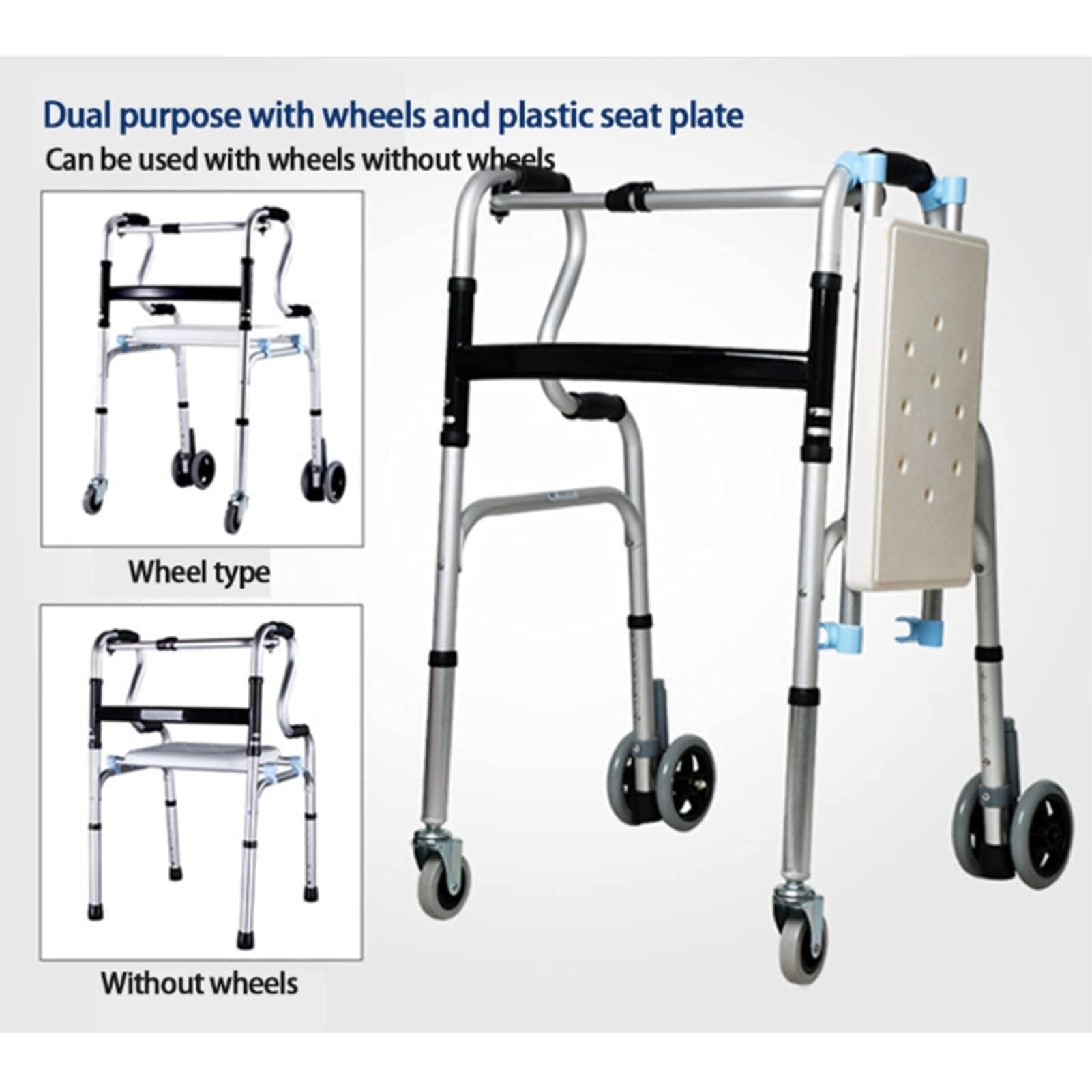 Rollator Walker, składany chodzik z kółkami, lekki chodzik dla seniorów i dorosłych, regulowana wysokość, kolor 2