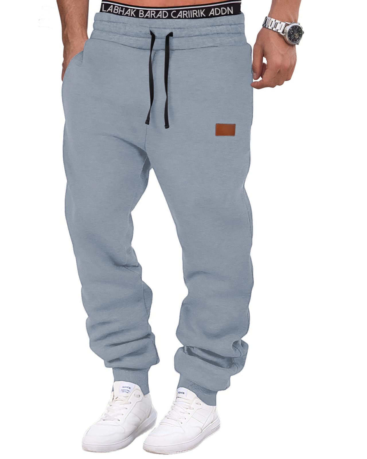 HMIYA Jogginghose Herren Baumwolle Trainingshose Sporthose Freizeithose Lang Hosen Klassische Sweathose mit Taschen(Rauchblau,5XL)