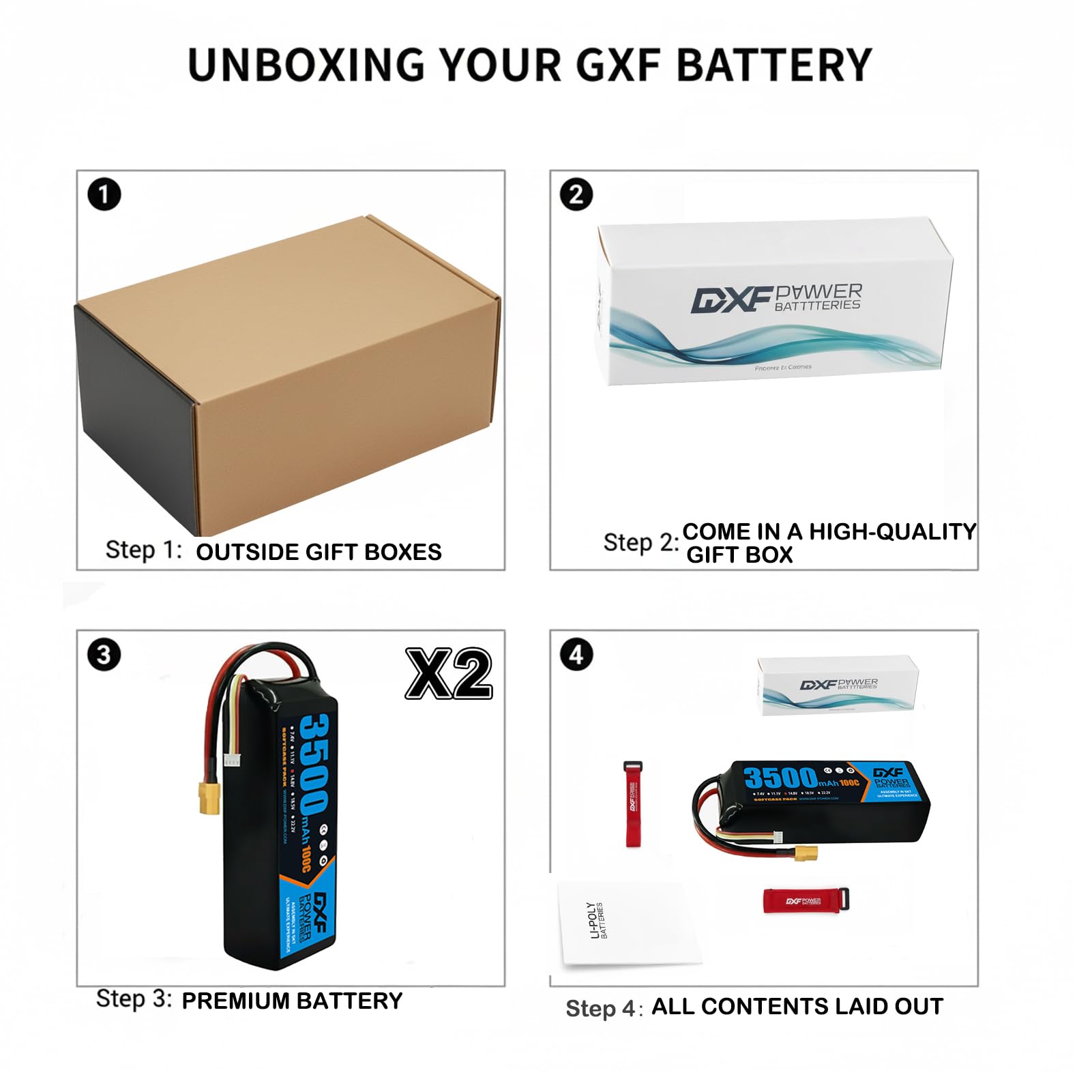 DXF 2 Pack 4S LiPo Akku 14.8V 3500mAh 100C mit XT60 Stecker Prämie Hochleistungs Batterie für RC Modellbau Hubschrauber Auto FPV Kompatibel Vielseitig Sicher Langlebig