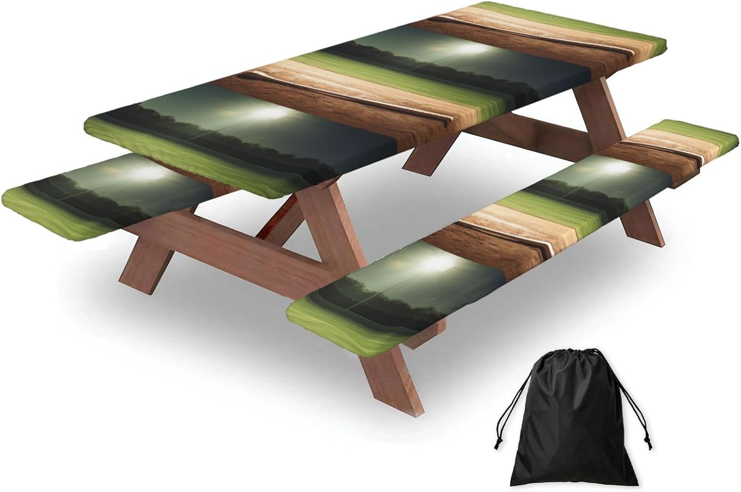 Diamond Jewelry Jewels Luxury Picnic Table Cover with Bench Covers and Bag, Windproof Waterproof Rectangle Tablecloth with Elastic Edges Fitted Camping