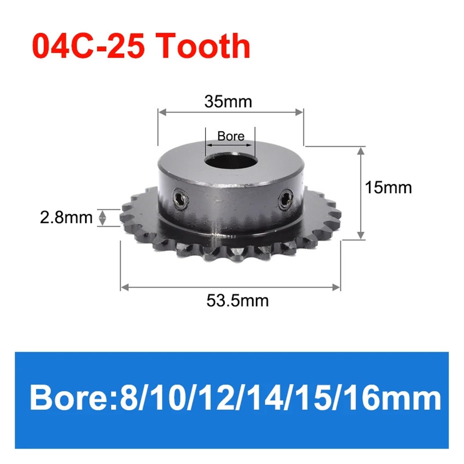 Bevel Gear Pinion Hardware Mechanical 04C 15Teeth - 30 Teeth Sprocket Wheel 45# Steel Industrial Chain Gear with Top Wire Motor Chain Drive Bore 8mm(04C-25 Teeth)