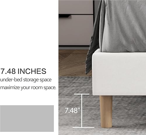 Miniatura 4 de Zoophyter Base de cama tapizada de tamaño individual con cabecero, listones de madera fuertes, no necesita somier, fácil montaje, terciopelo beige