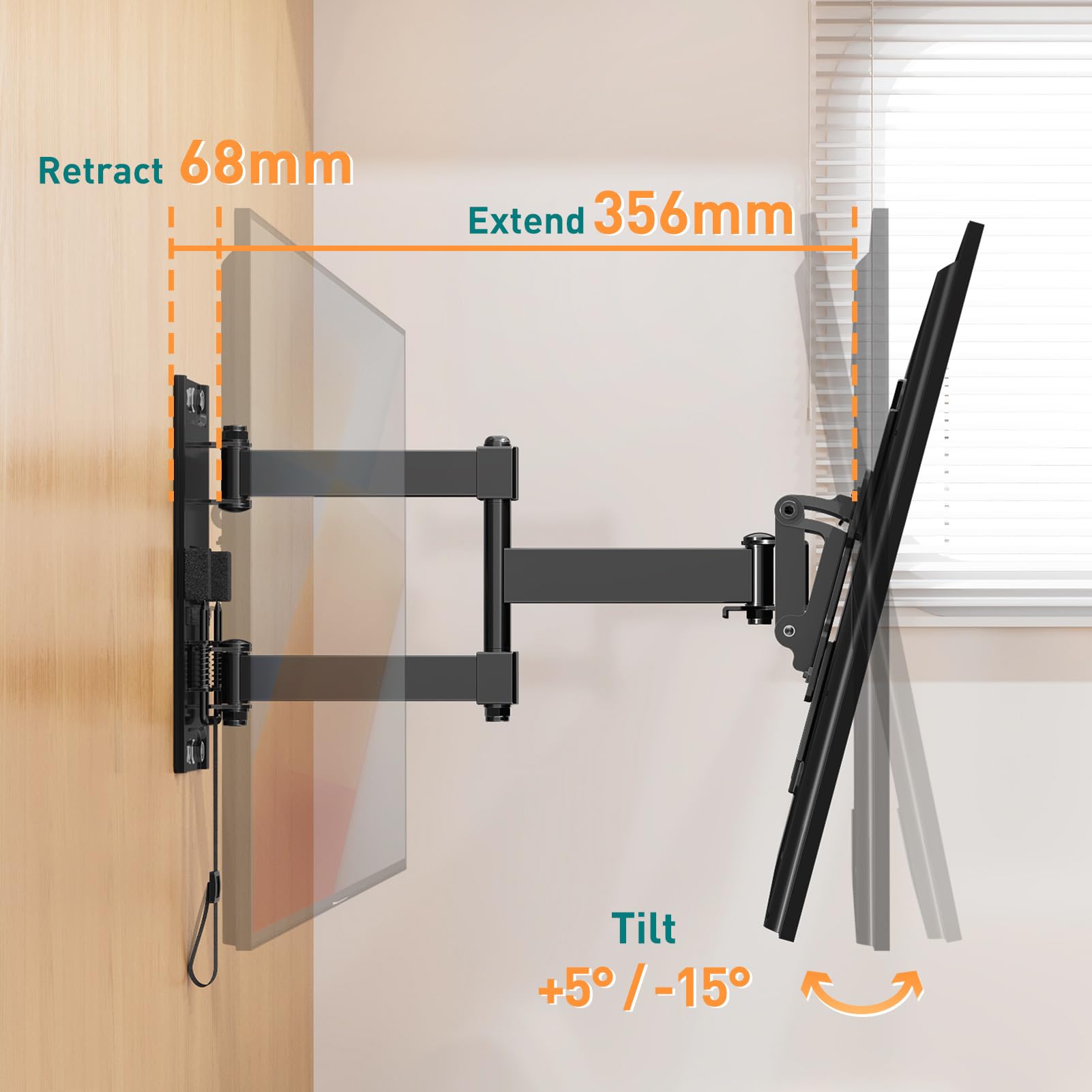 ELIVED Supporto TV per camper, staffa da parete per TV con serratura per la maggior parte dei televisori da 13-43 pollici, rotazione e inclinazione a movimento completo, design brevettato a doppio
