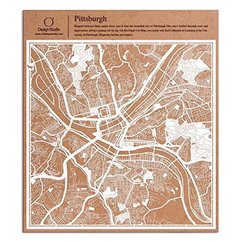 ピッツバーグ切り絵地図、白、30x30センチ、オリジナルデザインペーパーアート、アイデアギフト