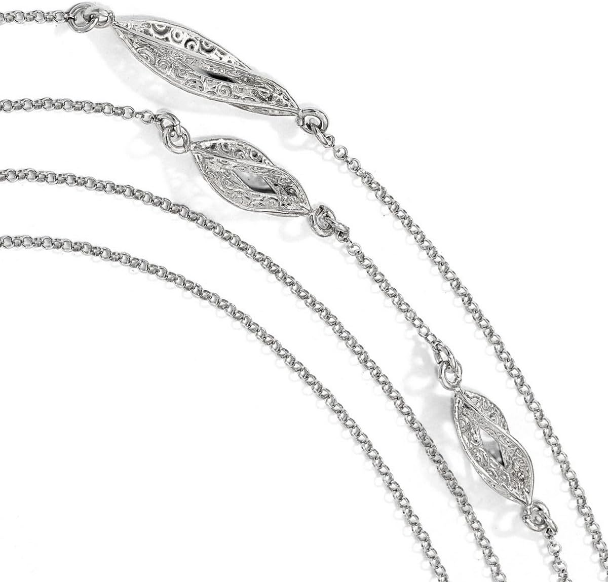 JewelryWeb 925 Sterling Silver Textured Polished Fancy Lobster Closure Polish Filigree Multi-strand Fancy Necklace 30 Inch Strand Necklace for Women