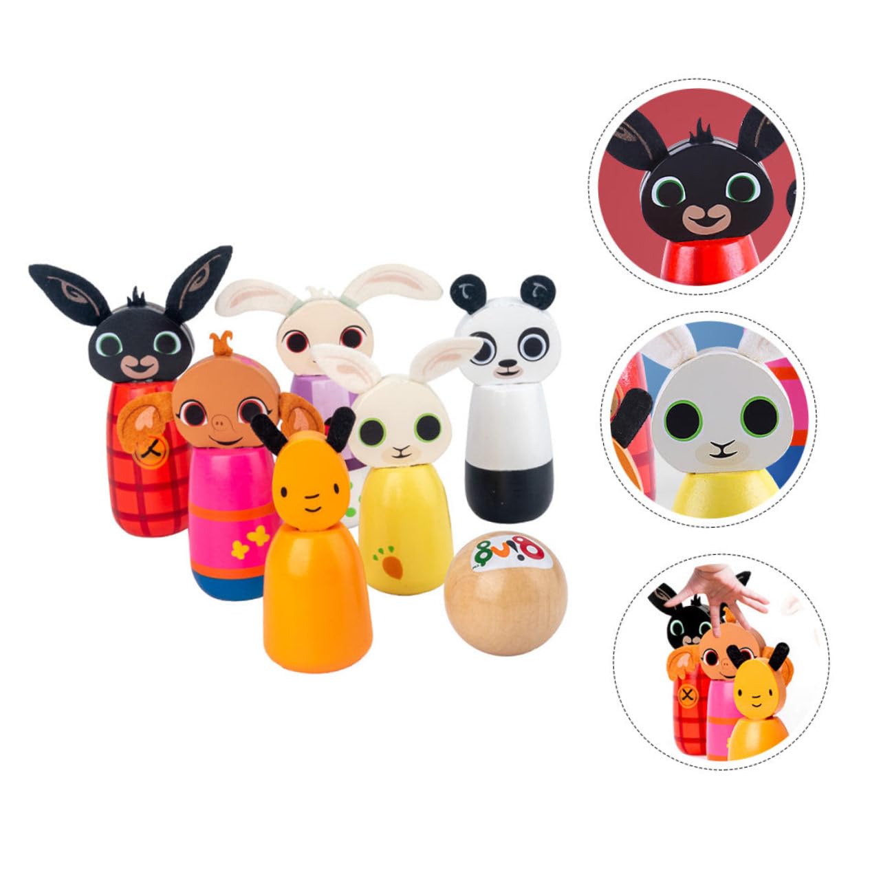KOMBIUDA Kit de Bowling pour Garçon et Filles en Bois Animaux de Dessin Animé, Jeu Éducatif D'intérieur pour Développement et Interaction Parent-garçon et Filles, 1 Set Complet