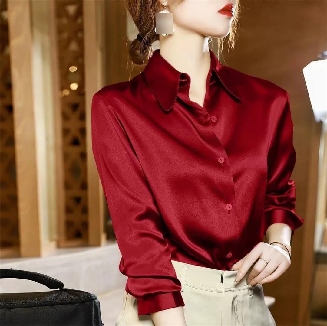 Chemise en satin élégante à manches longues pour femme