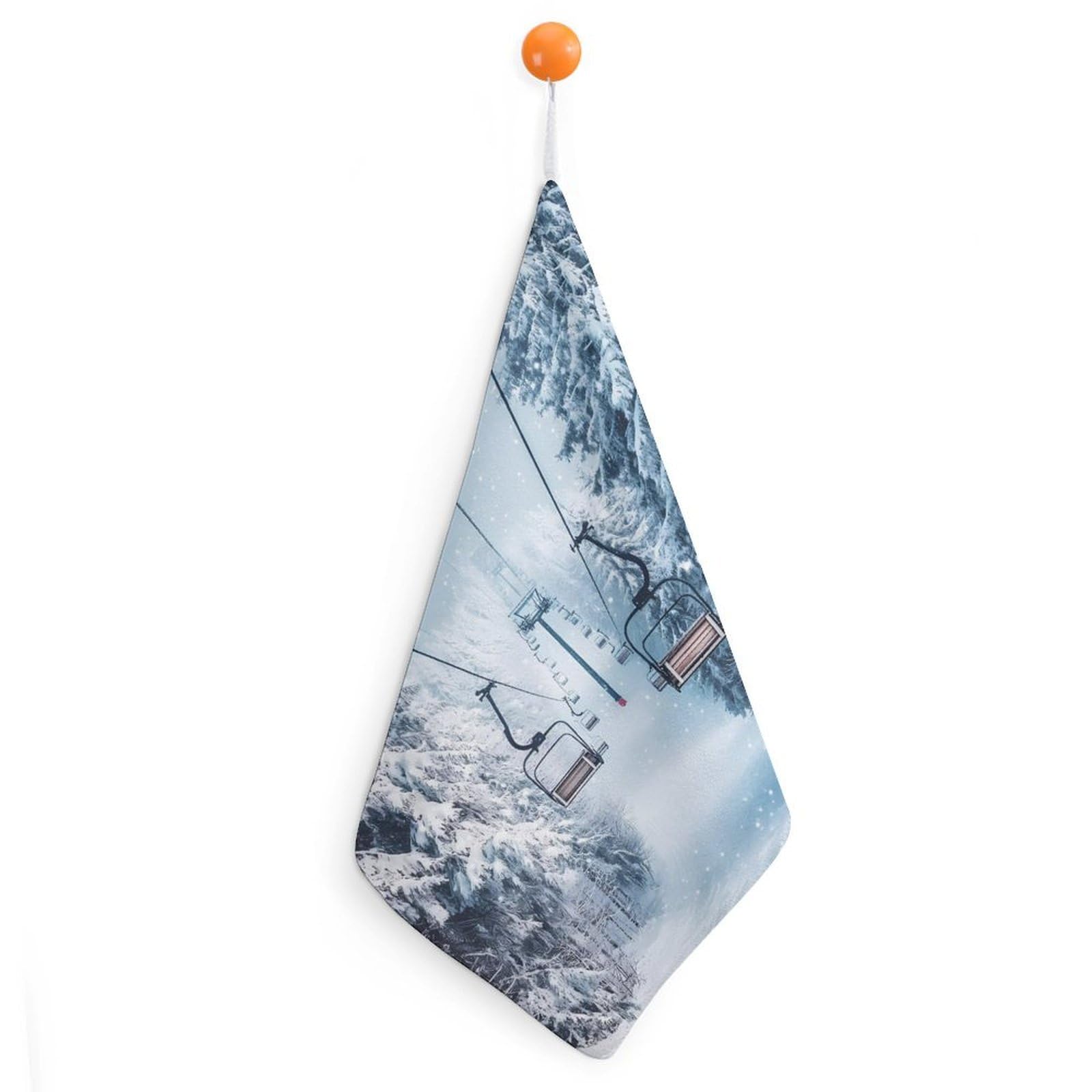 CGSBNGHA Winter Snowy Ski Skiing Lift Forests Hand Towel Hanging Face Towels Cleaning Cloths Handkerchief for Bathroom Kitchen