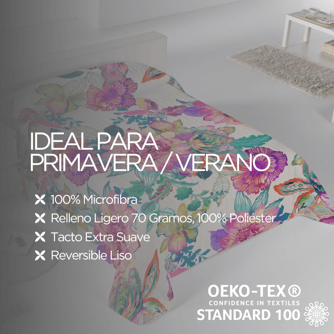 NATURALS Icehome - Copriletto trapuntato trapuntato con stampa o tinta unita, per estate e intrattenimento, in microfibra extra morbida, trapuntato, trapuntato, copriletto reversibile (Lunea, letto